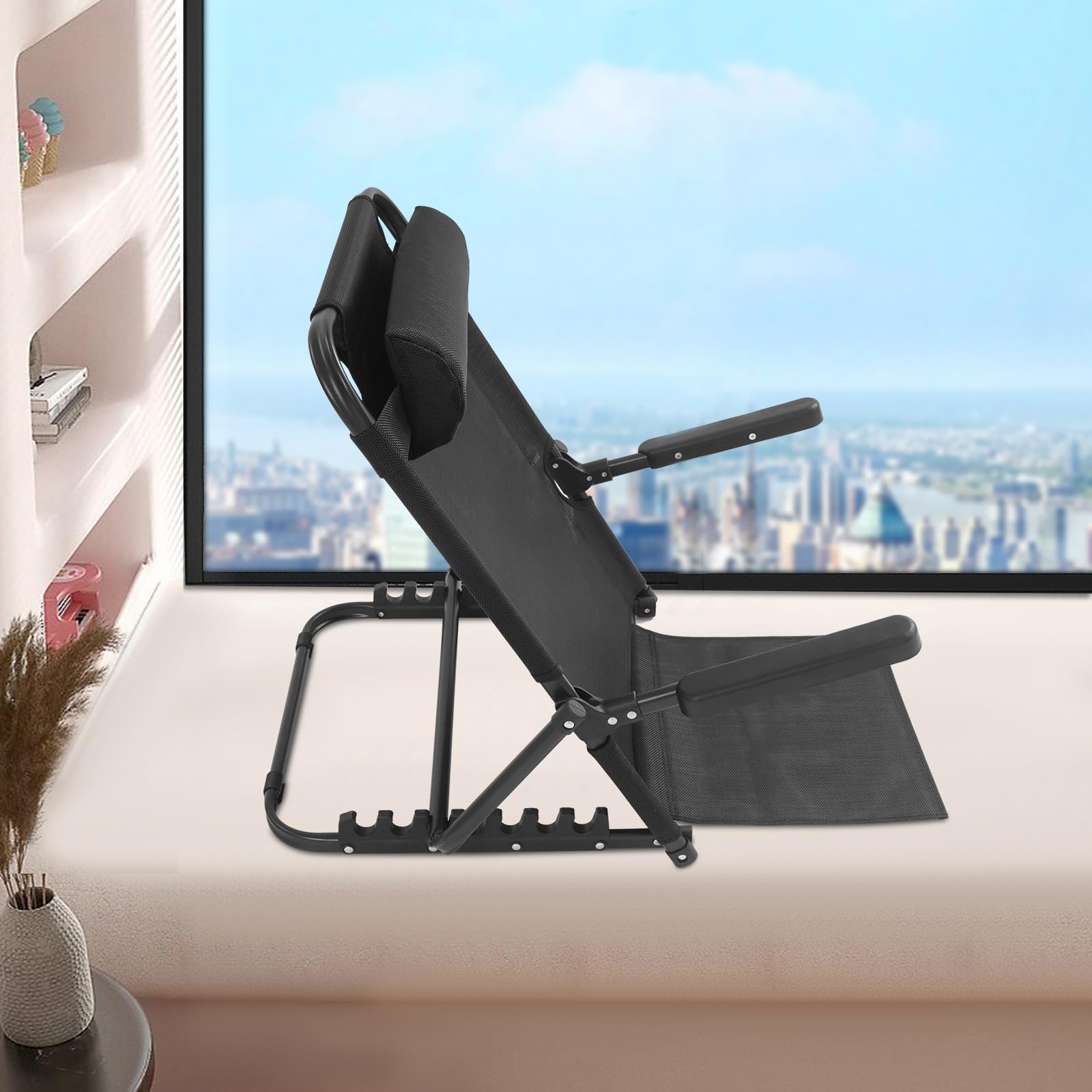 iSamLam Adjustable Lifting Bed Backrest, Portable Backrest Support, Adjustable Lifting Bed Backrest with Armrest for Bedrooms & Living Rooms (Black)