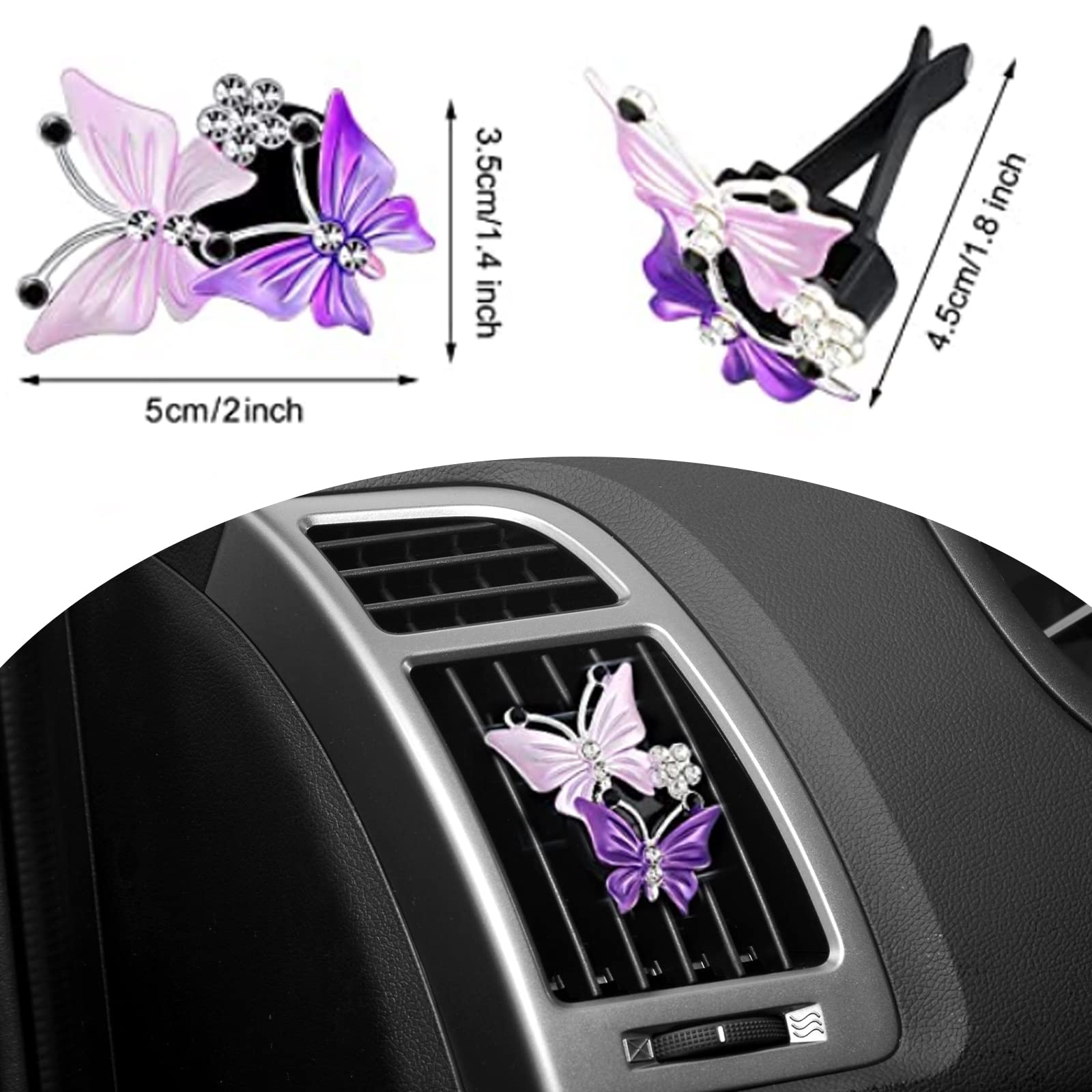 2Pcs Bling Butterfly Air Vent Clips Cute Rhinestone Car Air Fresheners Vent Clips Crystal Decoration Car Accessories for — view 3