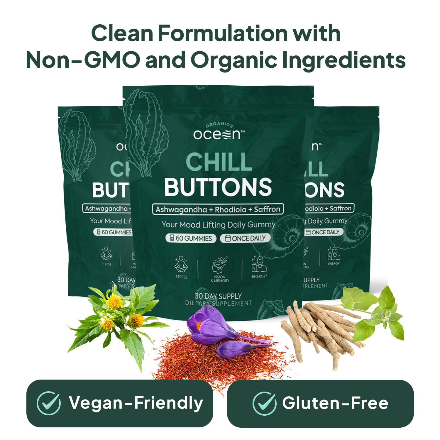 Organics Ocean Chill Buttons, Ashwagandha, Saffron & Rhodiola, 360 Gummies — Amazon image 7