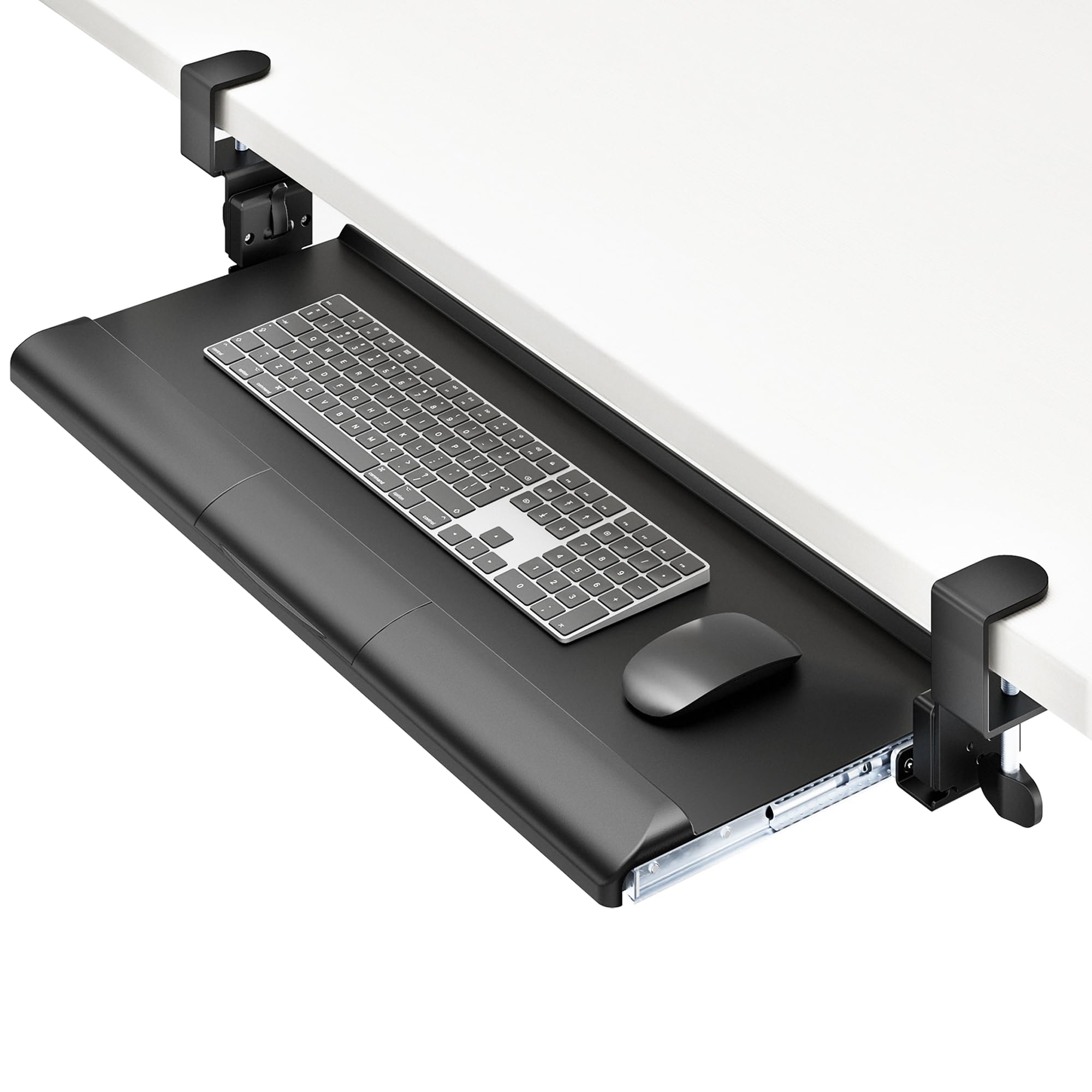 PEGZONE Tilt&Height Adjustable Keyboard Tray Under Desk with Wrist Rest，Ergonomic Computer Mouse Tray 26.77"×11.81" Sit Stand Desk keyboard Holder for Typing, Perfect for Home or Office