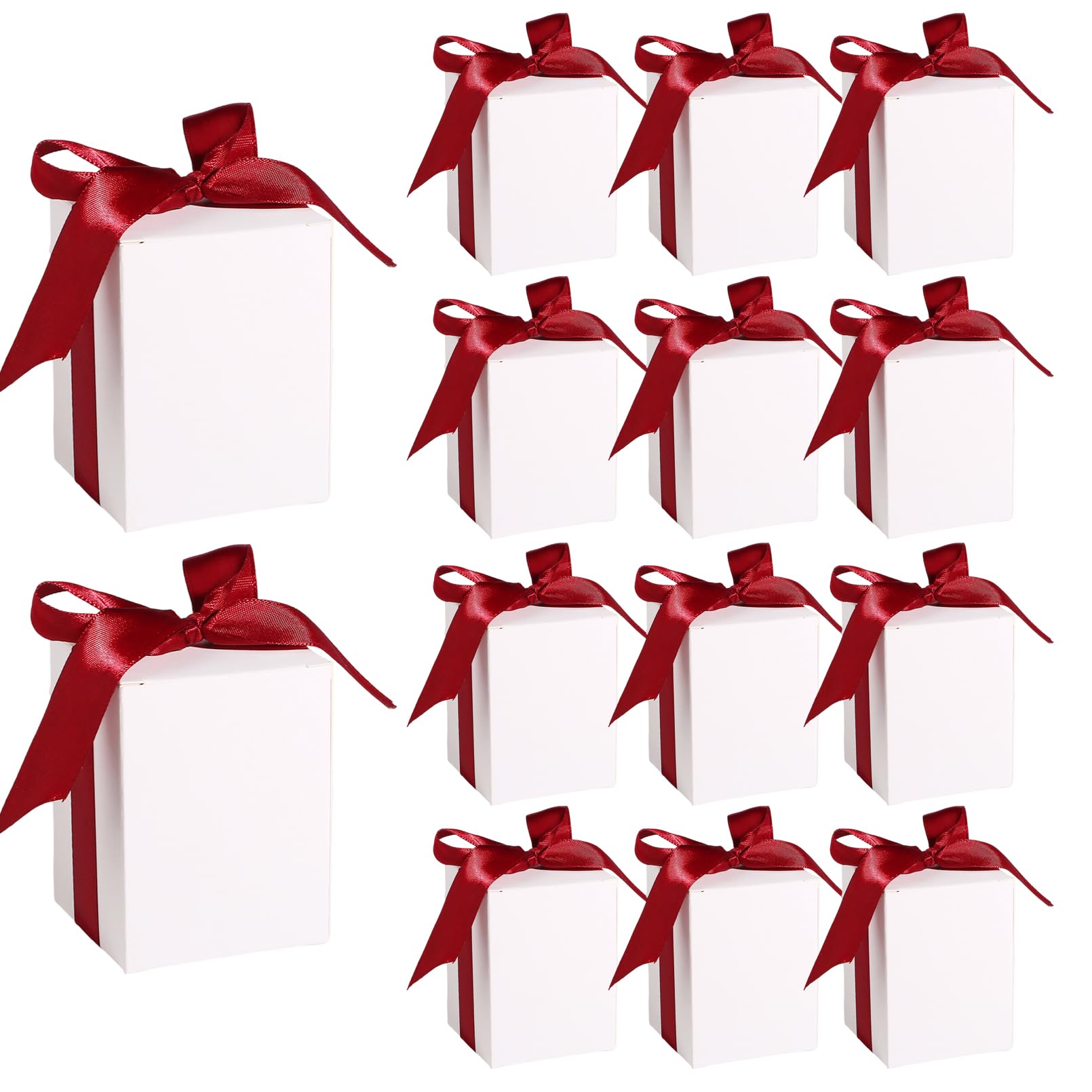 20Pcs 6× 6× 8 cm Mini Gift Boxes with Ribbons White Mini Favour Boxes for Presents Wedding Birthday Party Supplies(Red Ribbons)