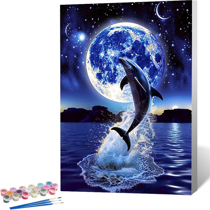 Amazon | paint by numbers イルカ 数字油絵 塗り絵 手塗り DIY絵