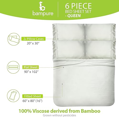 Vista 176 de BAMPURE - Juego de sábanas de 100 % viscosa de bambú, refrescantes, suaves, bolsillo profundo de hasta 16 pulgadas, 1 sábana encimera, 1 sábana Gris