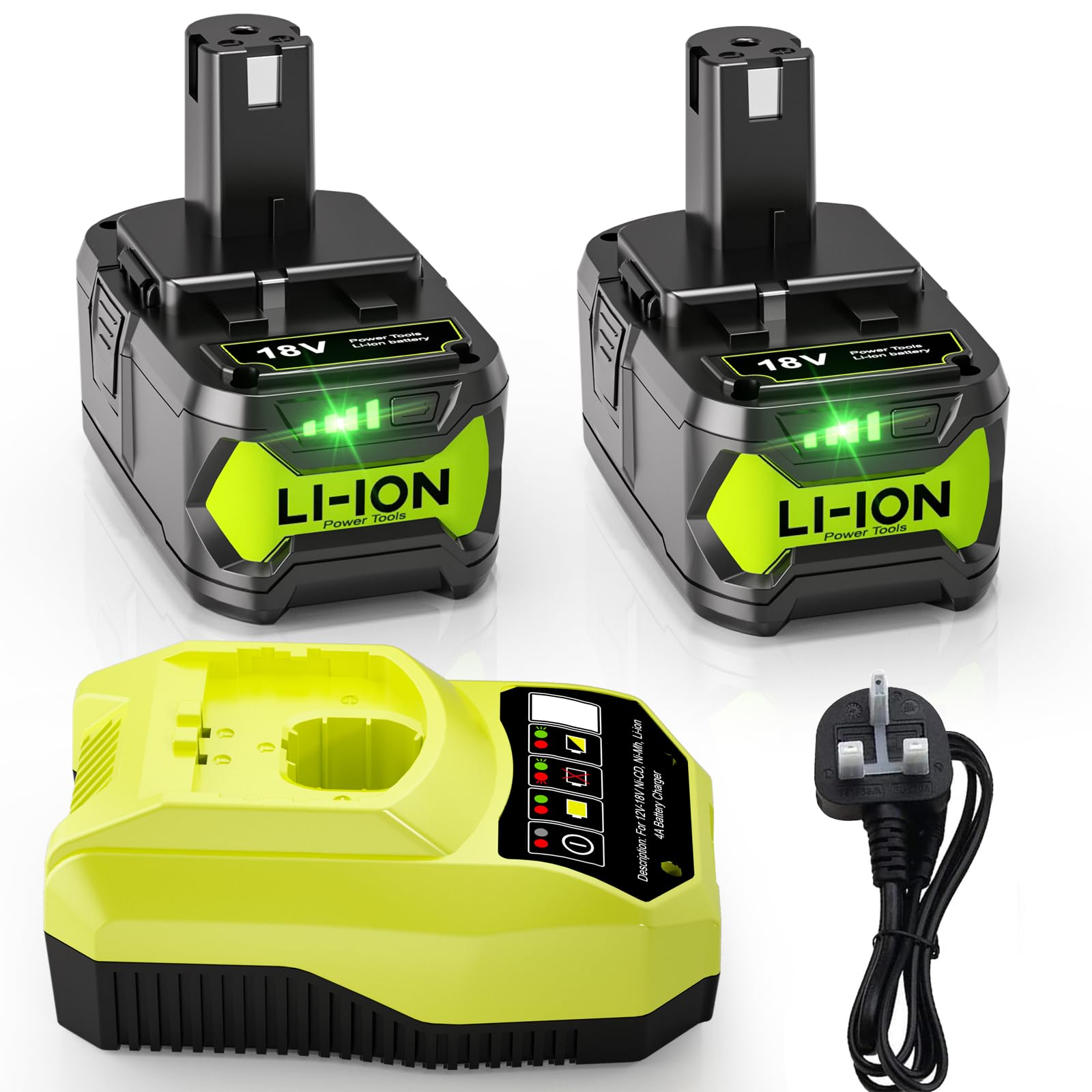 2x 18V 5.5Ah P108 Battery Replacement for Ryobi and 4A Charger for ONE+ — image 1