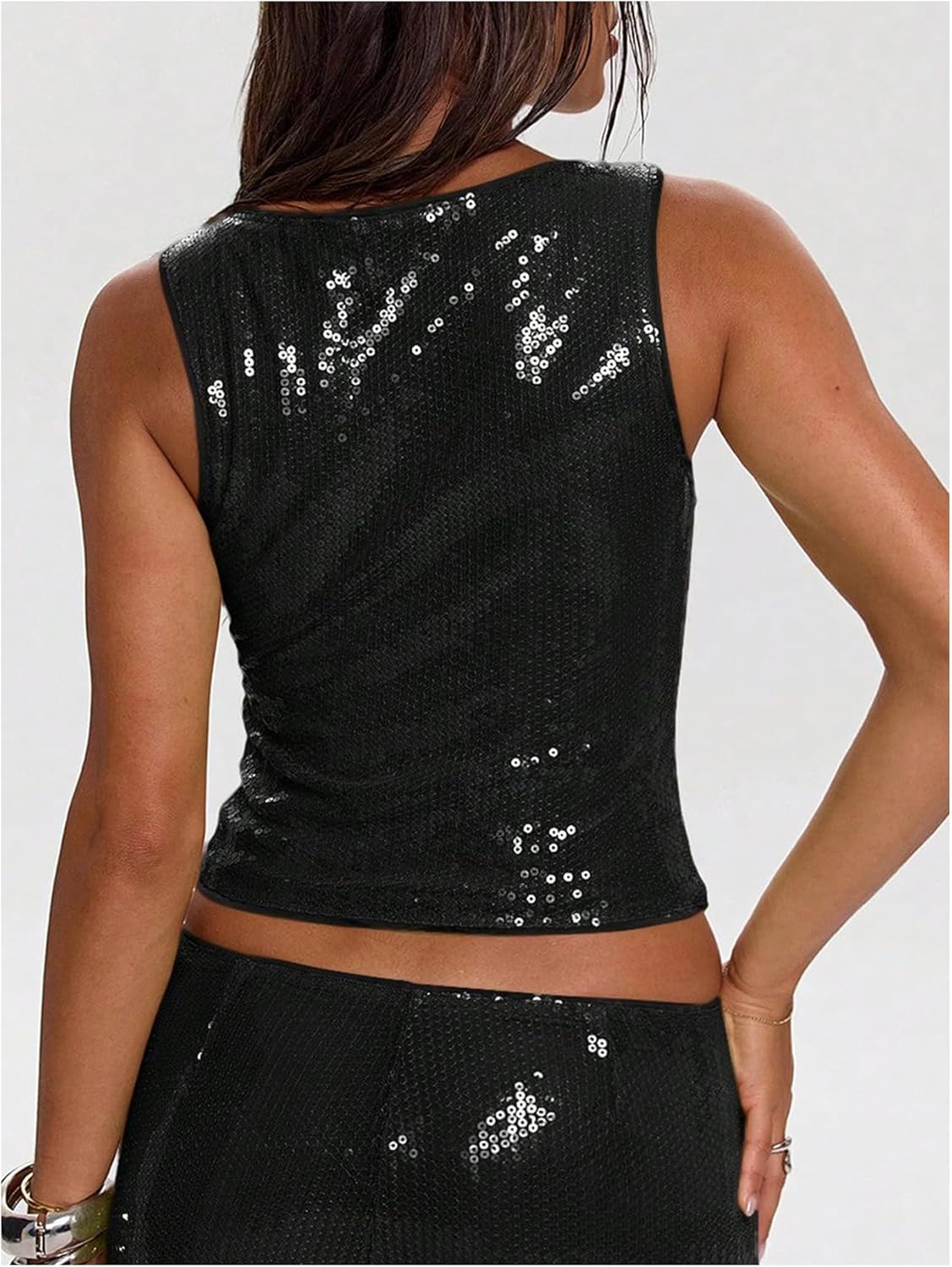 MakeMeChic Women's Sparkly Sequin Tops Y2k Sleeveless Crop Going Out Rave Tops Clubwear - Image 4