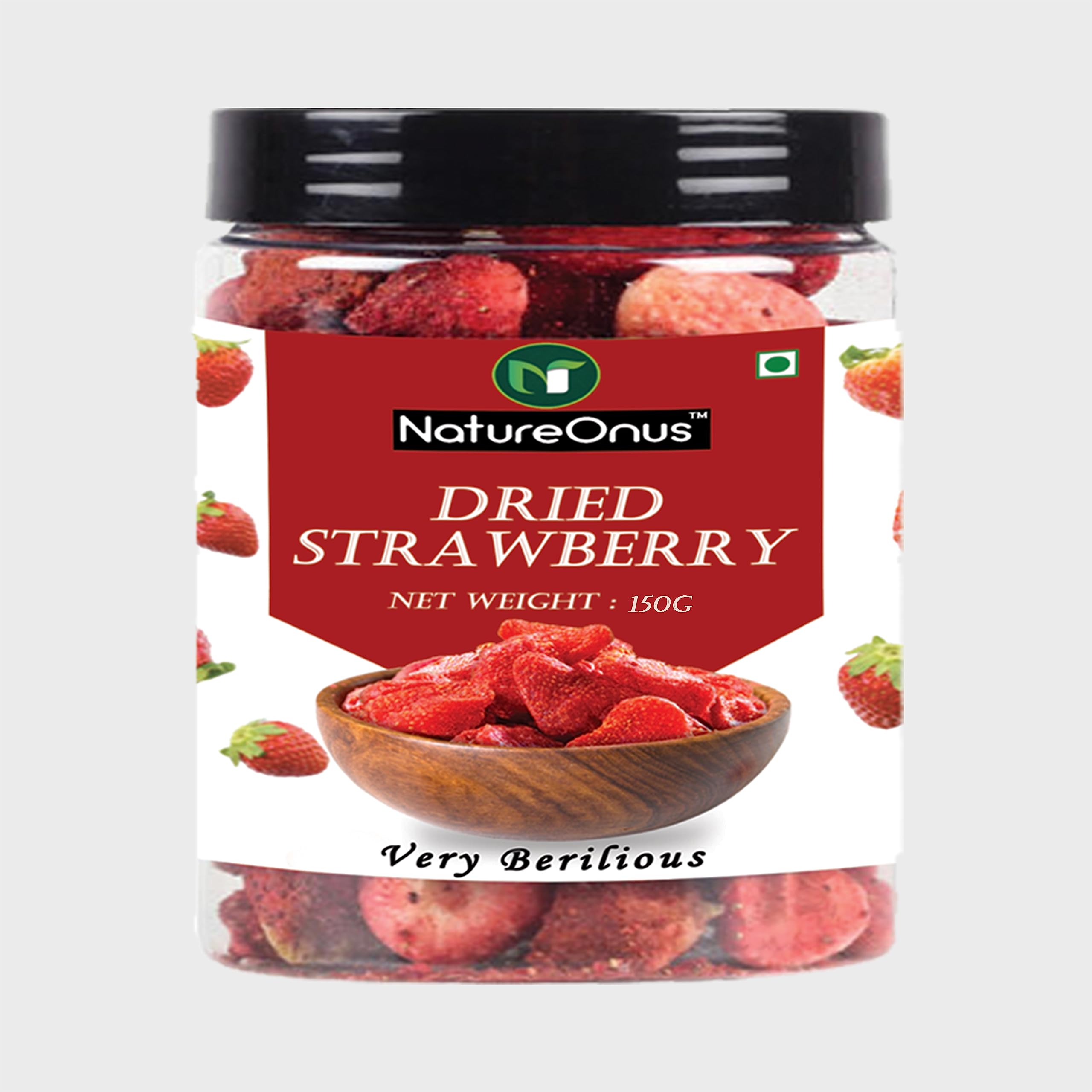 NatureOnus Dried Strawberry 150g | Dehydrated Candied Strawberry | Candied Dried Strawberries- Dry Fruit | Healthy and tasty Snack