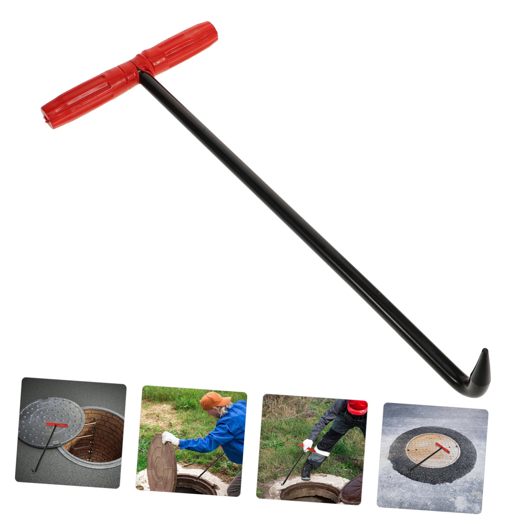 Alipis Crochet de Levage en Fer Noir Résistant à L'usure Protection des Mains, Crochet de T pour Levage de Plaques D'égout et Outils Domestiques