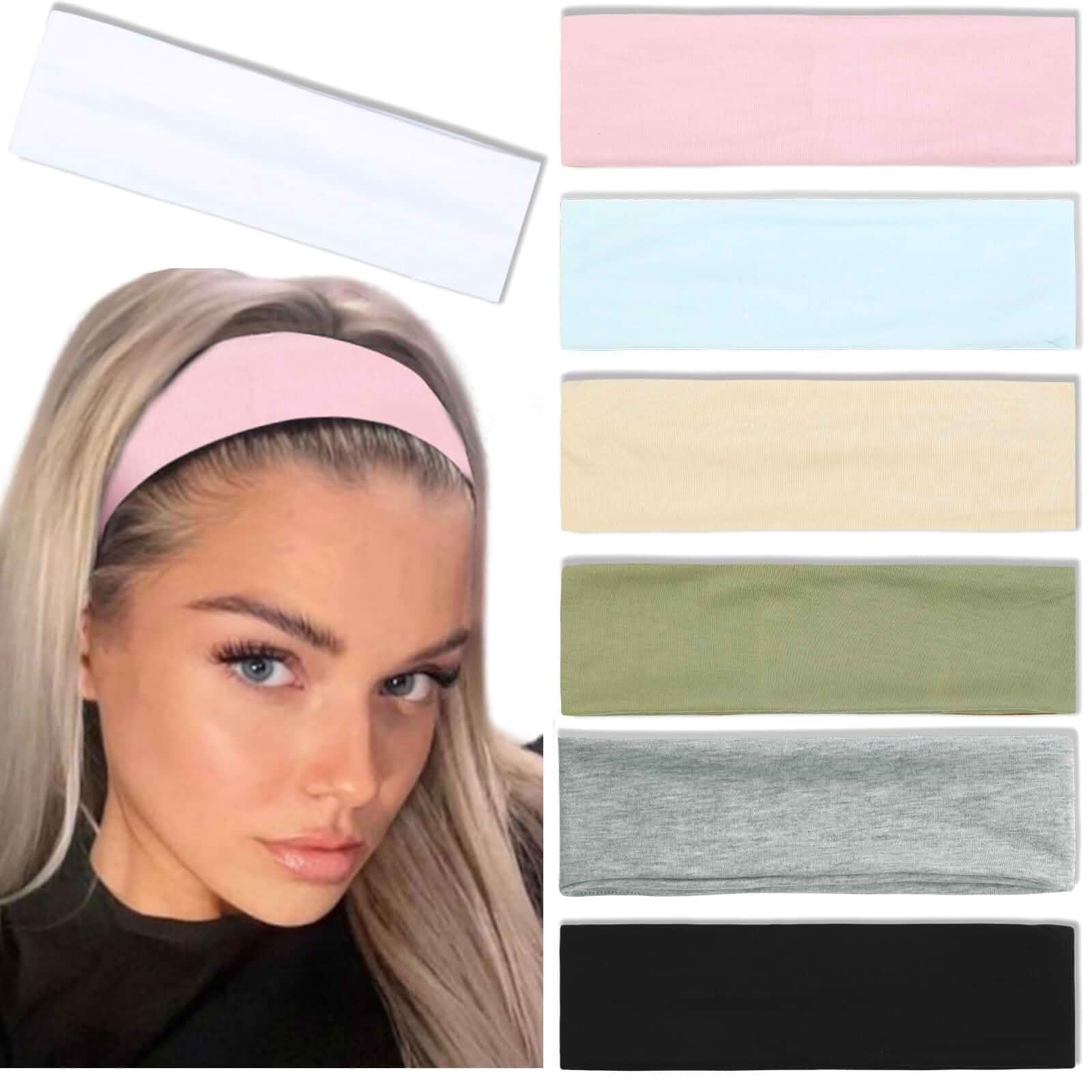 Trendy Non-Slip Headbands Set for Women - 7PCS Elastic Soft Thick Cotton Cloth Headbands for Yoga, Running, Workout, and Sports Adult