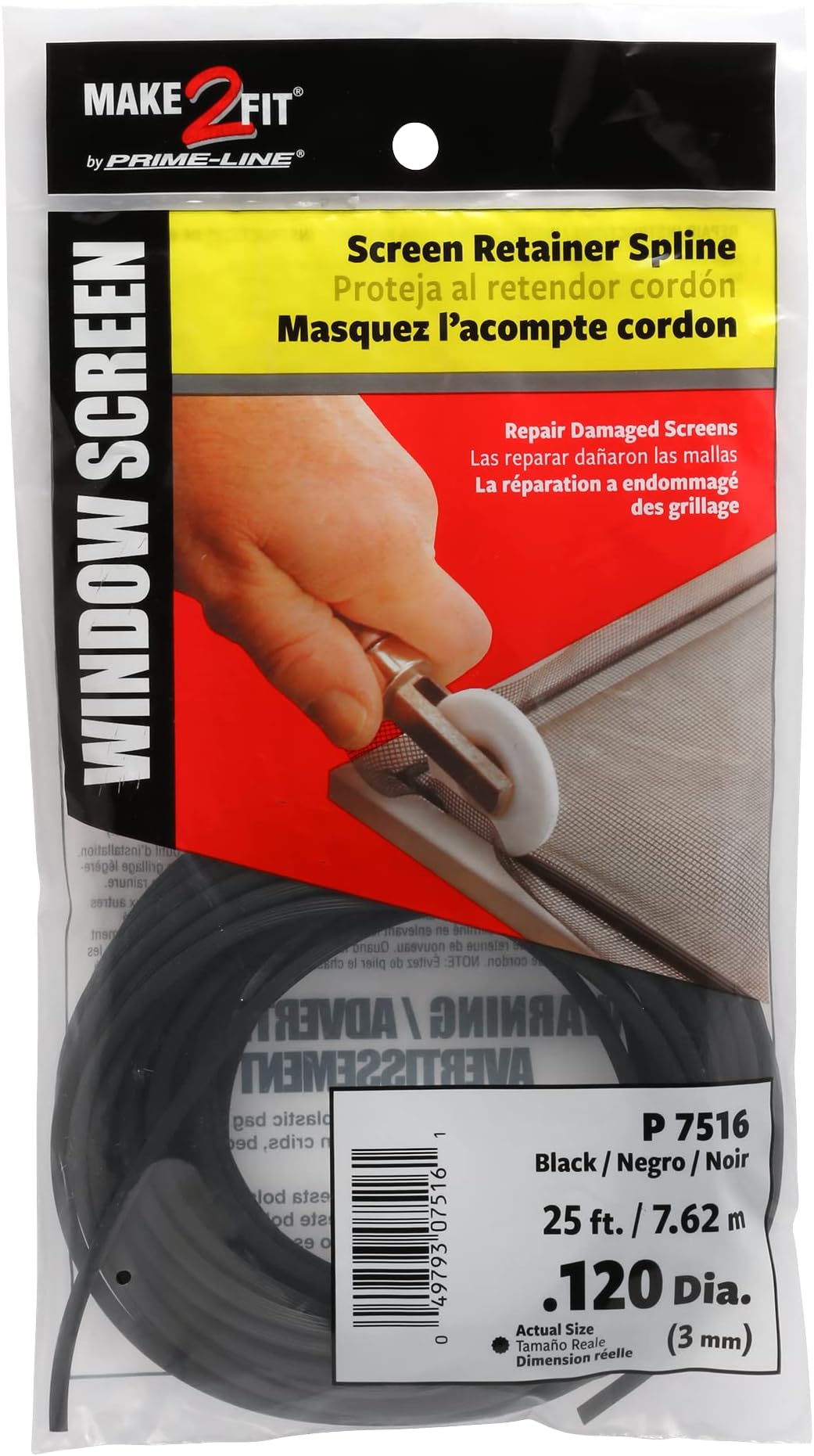 Prime-Line P 7516 0.120 In. x 25 foot, Black Spline (1 Roll)