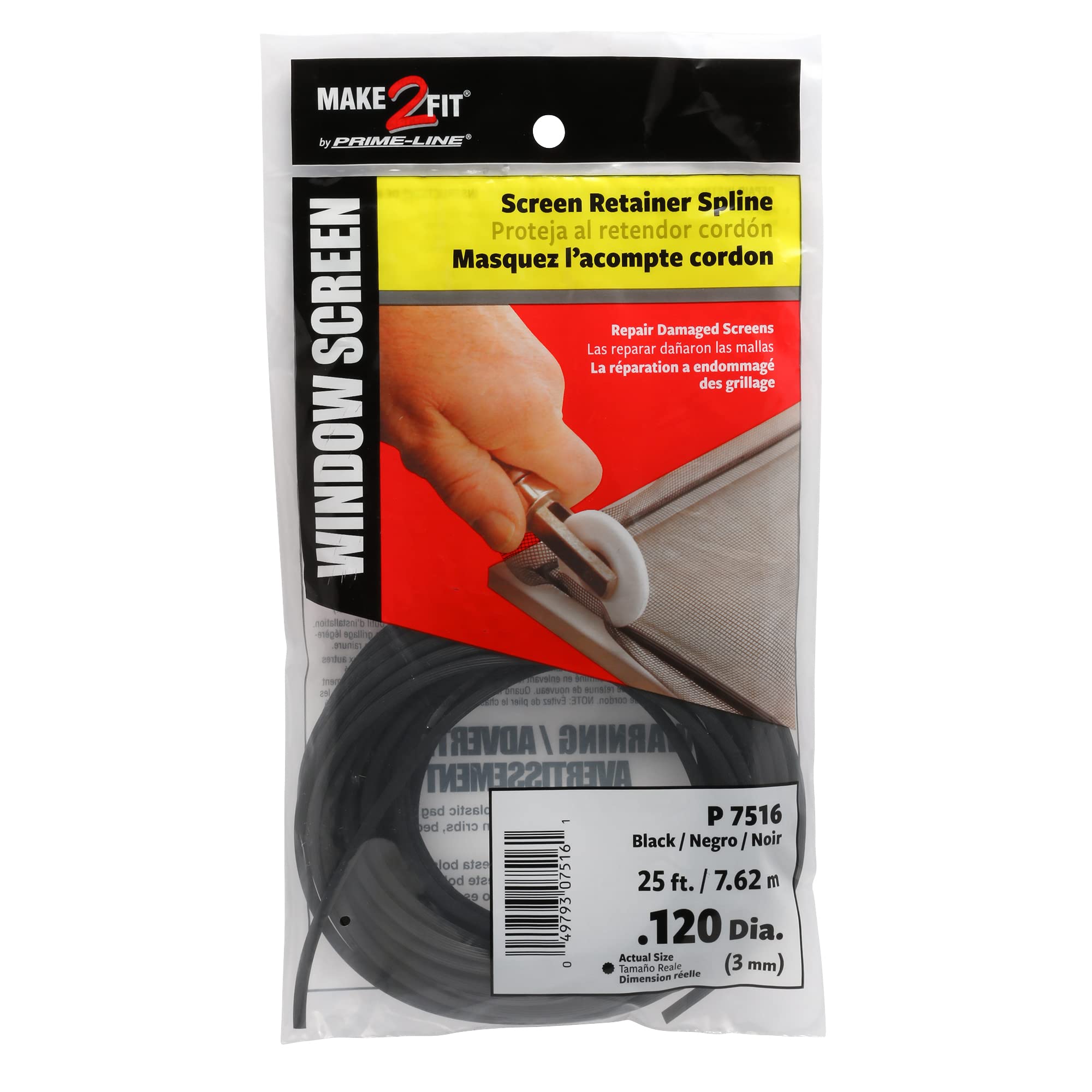 Amazon.com: Prime-Line P 7516 0.120 In. x 25 foot, Black Spline (1