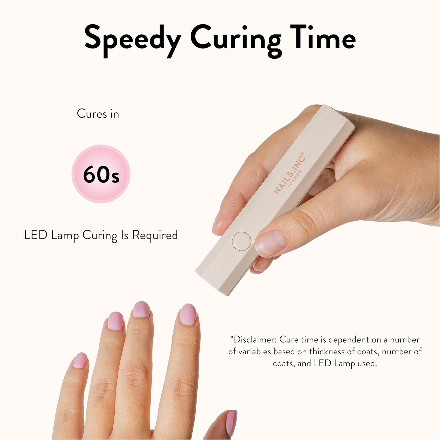Nails Inc GelLED On-The-Go Mini Portable LED Lamp, Cures in 60 Seconds, Mini Nail Dryer for DIY Gel Nails, Adhesion for Gems, Easy Flash Cure Lamp, Rechargeable USB Nail Light, 3W, 1 Count