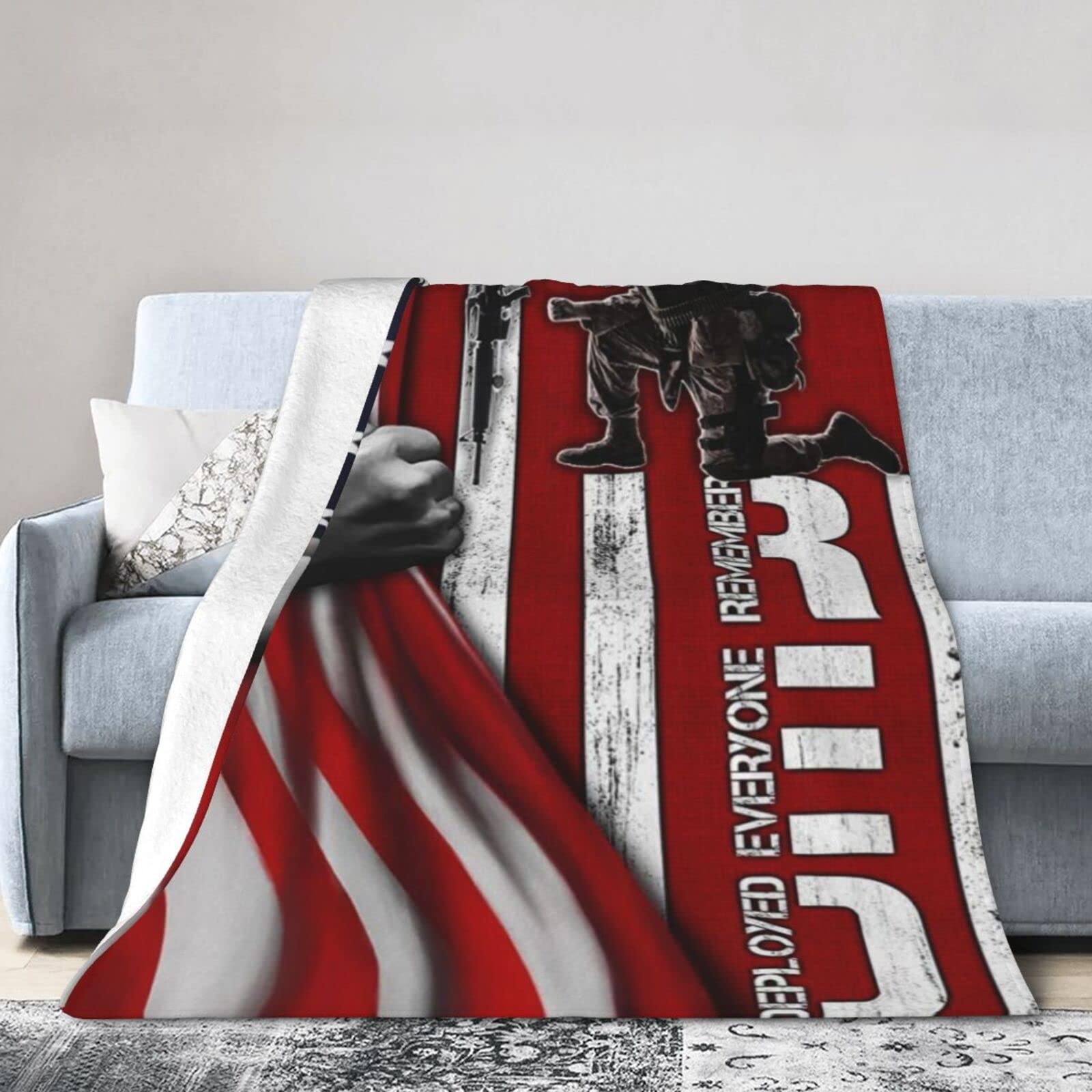 Lsjuee Christmas Flannel Fleece Blanket 60"X50" Remember Everyone Deployed – Veteran Bed Throw Blanket Funny Ultra-Soft Travel Winter Blankets for Boys Keep Warm