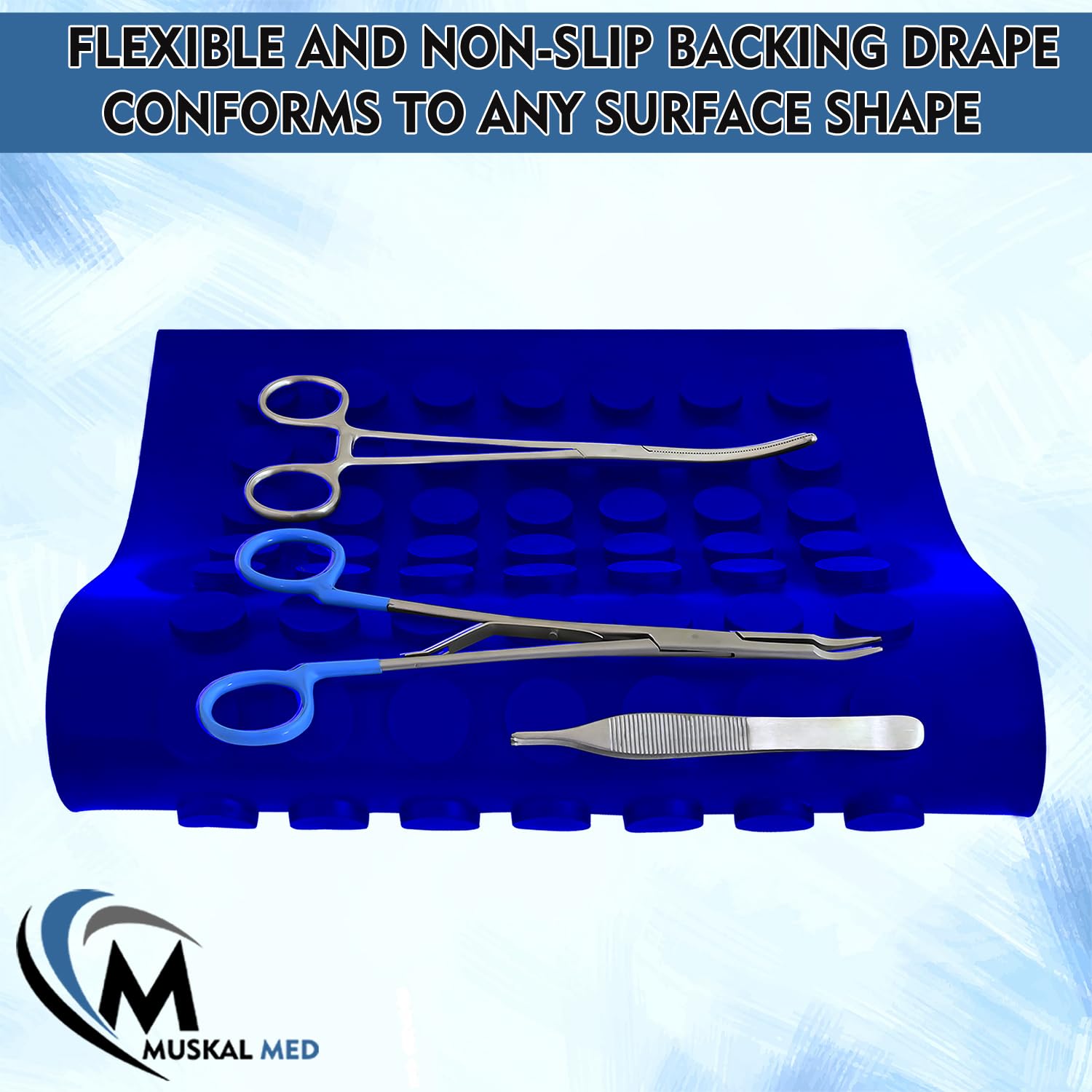 MuskalMed Magnetic Instruments Mat Blue Silicone Mat Silicone Mats 380mm x 300mm x 4mm for Sterilization Tray Case Box Surgical Holding Forceps