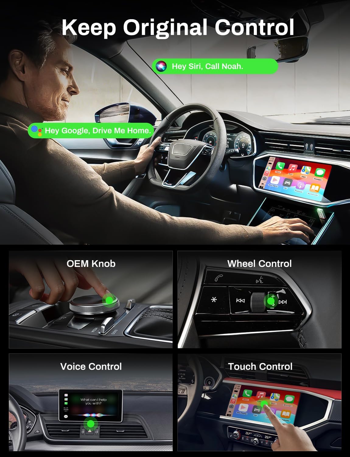 2026 Wireless CarPlay Adapter Support Apple CarPlay & Android Auto, 2-in-1 USB A & USB C Mini Bluetooth Dongle Convert Wired to Wireless Compatible with iPhone & Android