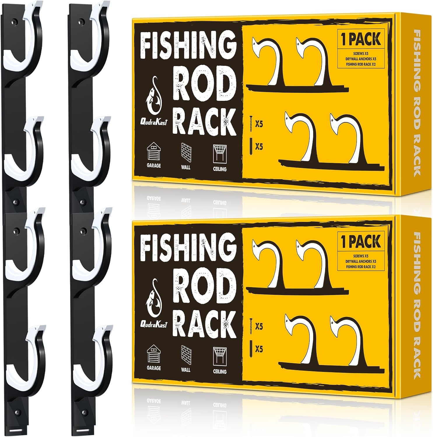 QudraKast Horizontal Fishing Rod Holder for Garage Wall Ceiling Mount – Fishing Pole Holders Fishing Rod Rack Holds Up to 4 Rods or Combos, Ideal Fishing Gift (2pack) QudraKast Horizontal Fishing Rod Holder for Garage Wall Ceiling Mount – Fishing Pole Holders Fishing Rod Rack Holds Up to 4 Rods or Combos, Ideal Fishing Gift (2pack)