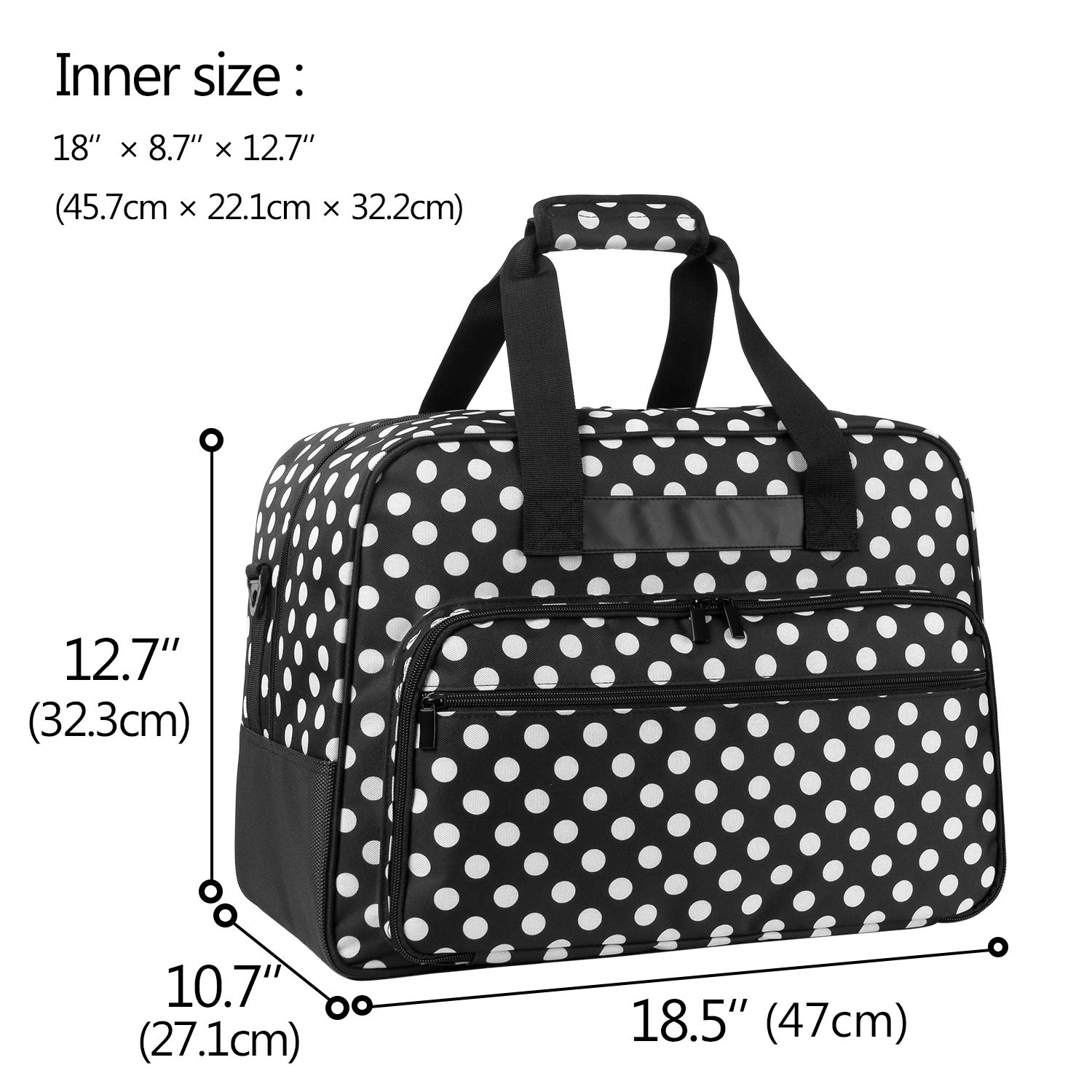 Yarwo Sac pour Machine à Coudre, Sac de Transport pour Machine à Coudre, Convient à la Plupart Majeur Machine à Coudre, avec Fond antidérapant et rembourré épais Interne, Points Noirs | Plusieurs poches, rembourrage épais, bretelles ajustables, sangle bag