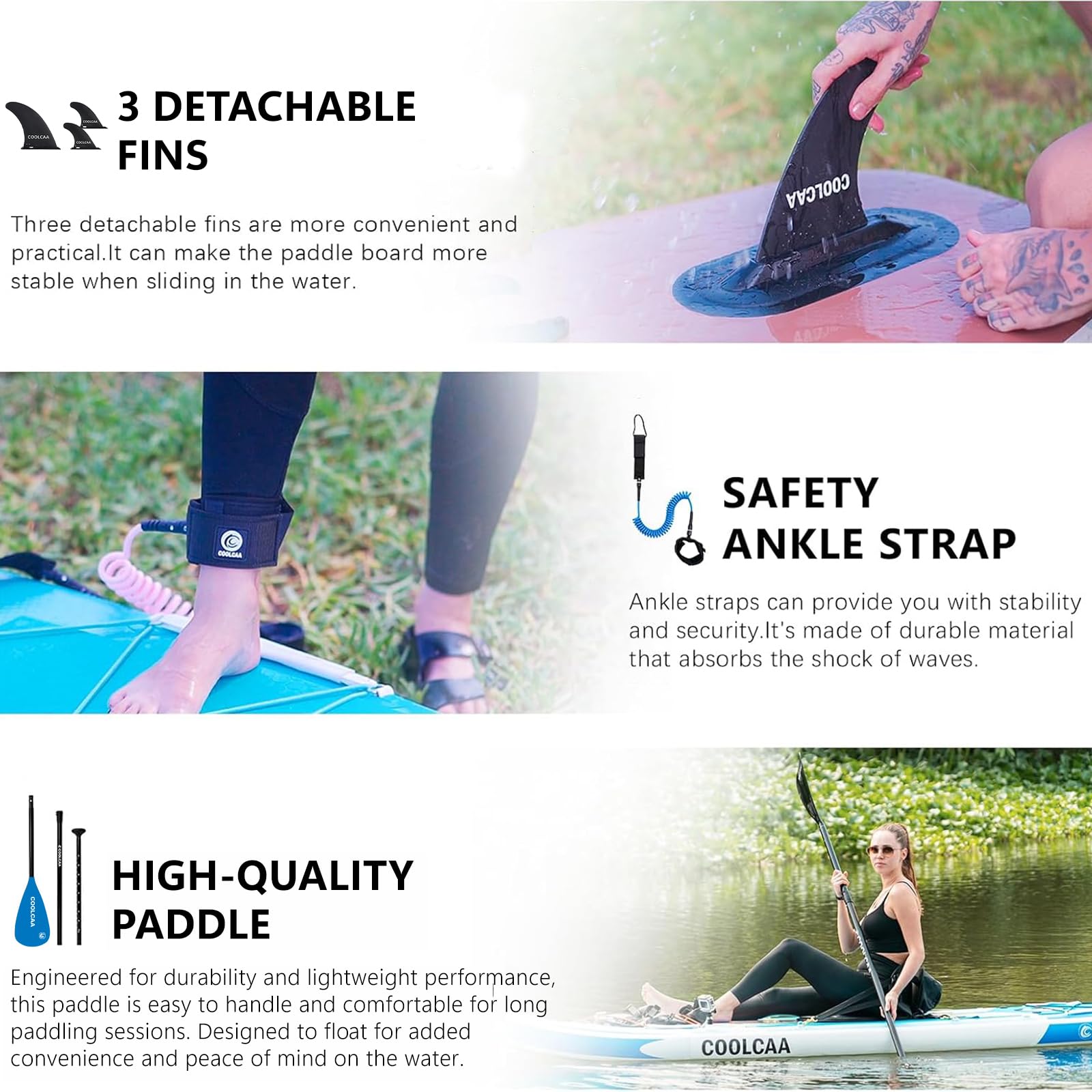 COOLCAA Deska SUP 354 cm x 86 cm x 15 cm z akcesoriami premium SUP, nośność do 210 kg, deska SUP dla dorosłych i młodzieży na wszystkich poziomach