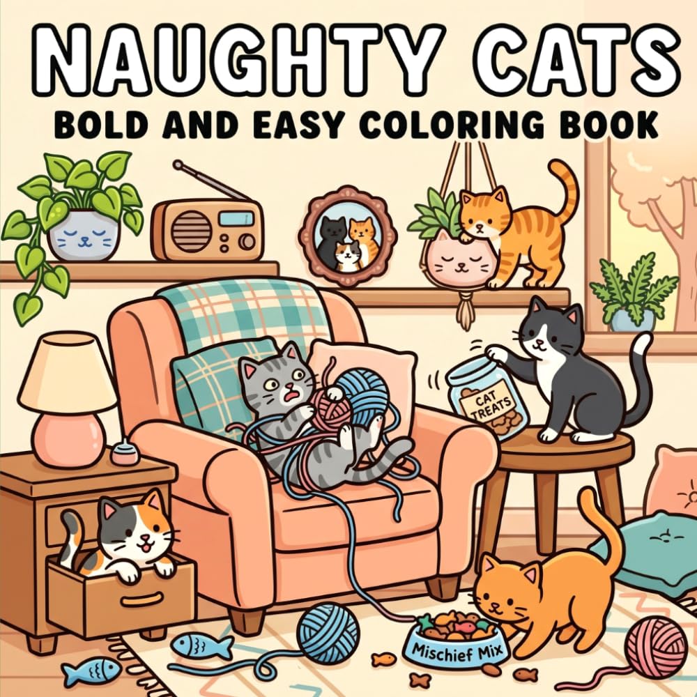 Naughty Cats: Bold and Easy Coloring Book