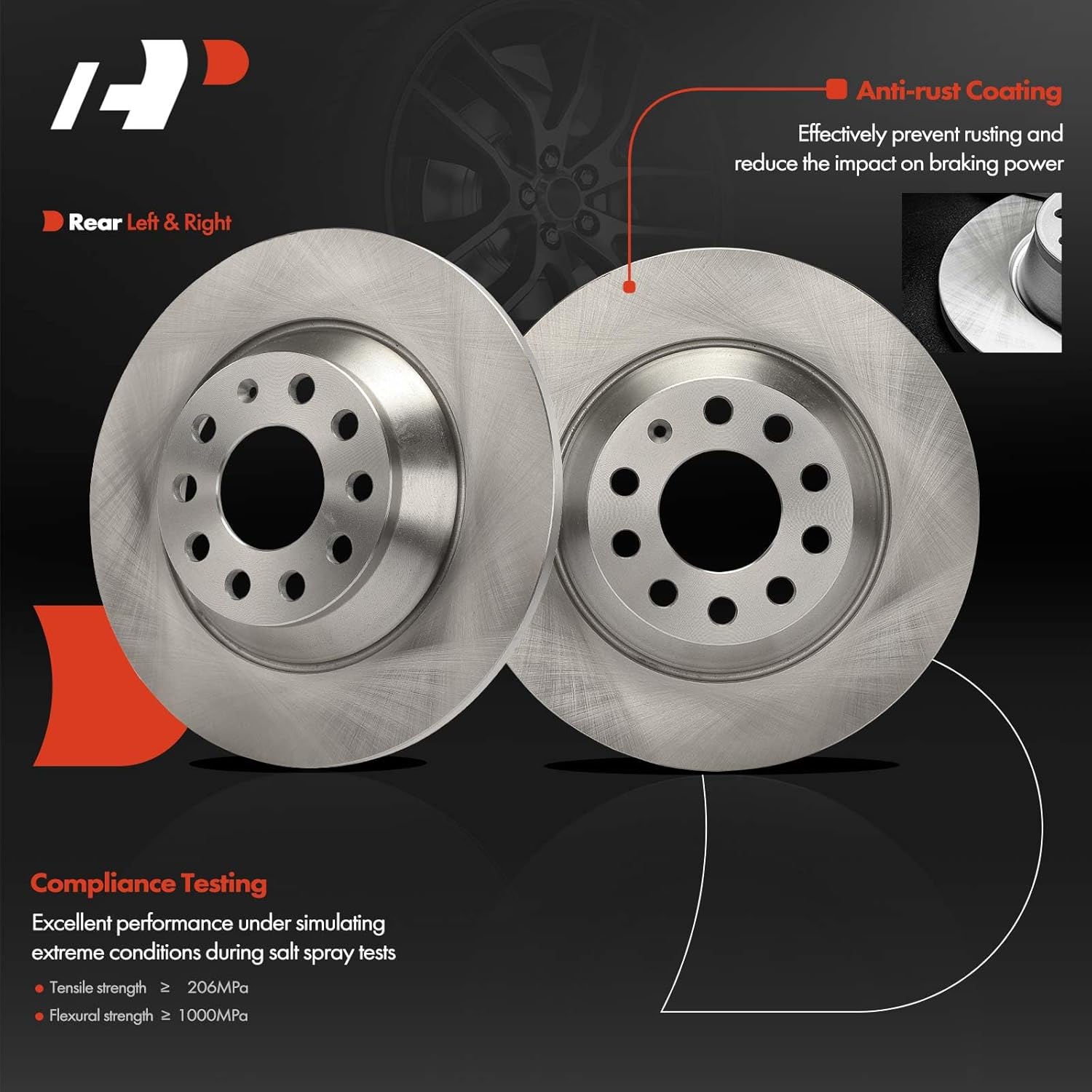 A-Premium 11.87 inch (301.7mm) Rear Solid Disc Brake Rotors + Ceramic Pads Kit Compatible with Select Audi Models - A6 2006-2011, A6 Quattro 2005-2010, 6-PC Set