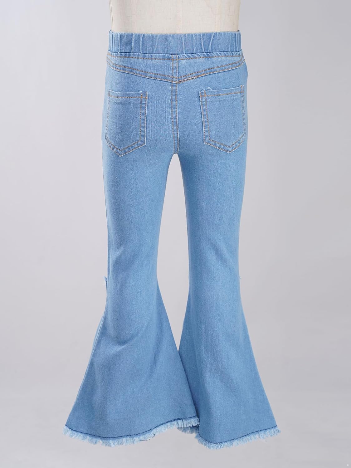 Hularka Kids Girls Distressed Retro Flared Jeans Raw Edge Washed Bell-Bottoms Trousers Casual Denim Jeggings Pants