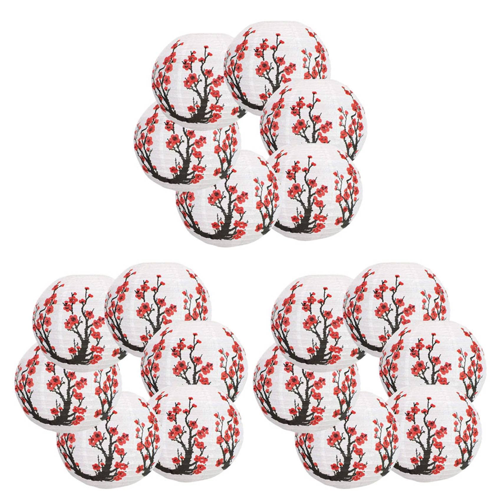 Hndhbfgrt White&Red 18 Pack 12Inch Flowers Paper Lantern White Round Chinese Japanese Paper Lamp