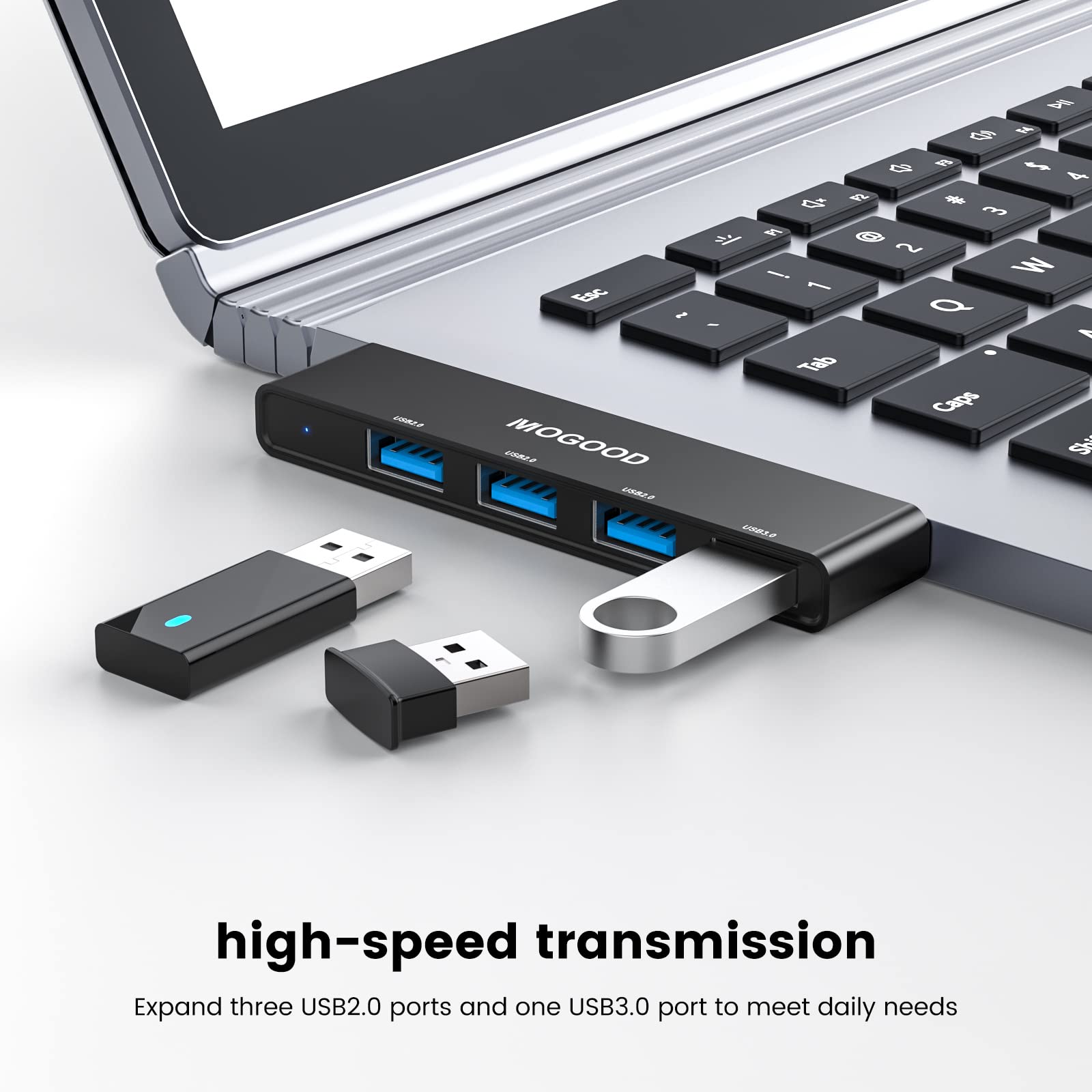 MOGOOD usb Hub 3.0 do laptopa, rozdzielacz ultracienki, koncentrator danych [ładowanie nieobsługiwane], Multi USB Expander dla Windows PC, Mac, drukarki