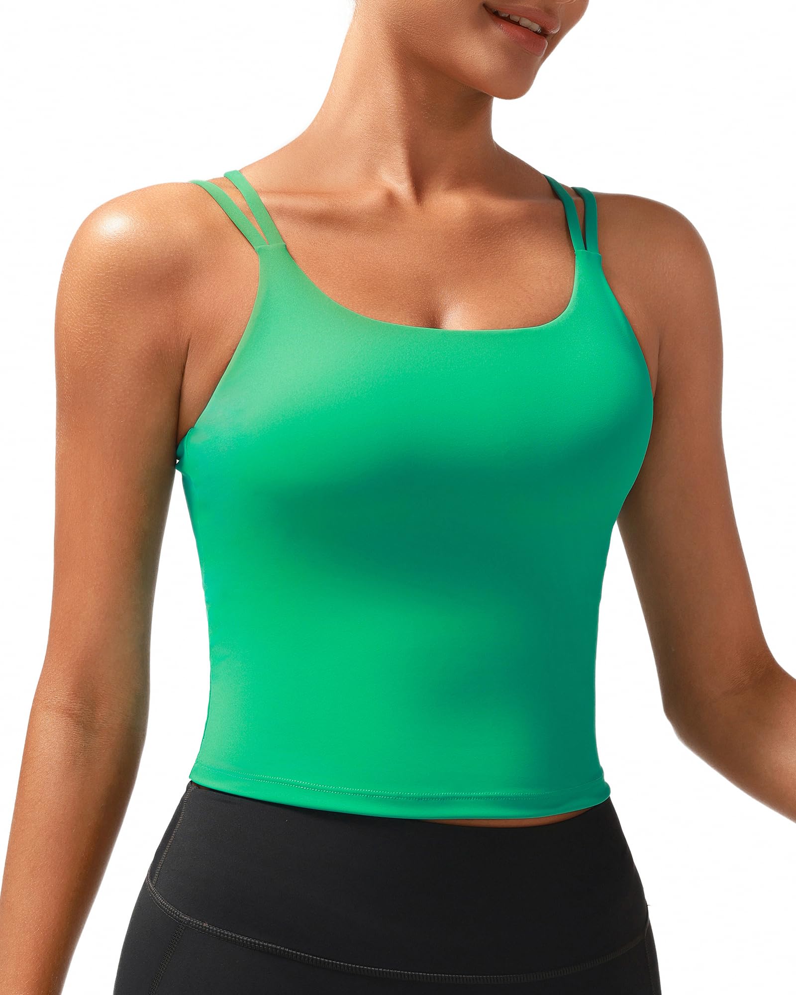RUNNING GIRL Yoga Tank Tops for Women Built in Shelf Bra B/C Cups Strappy Back Activewear Workout Compression Tops