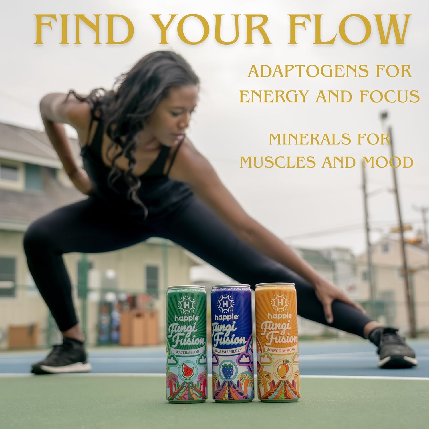 Happie Fungi Fusion Variety Pack– Sparkling Adaptogen Drink with Lion’s Mane, Cordyceps & Red Reishi – Plant-Based Nootropic, 40 Calorie, Zero Sugar Added, Vegan Wellness Soda Alternative (18 pack, Blue Raspberry, Mango Mimosa, and Watermelon)