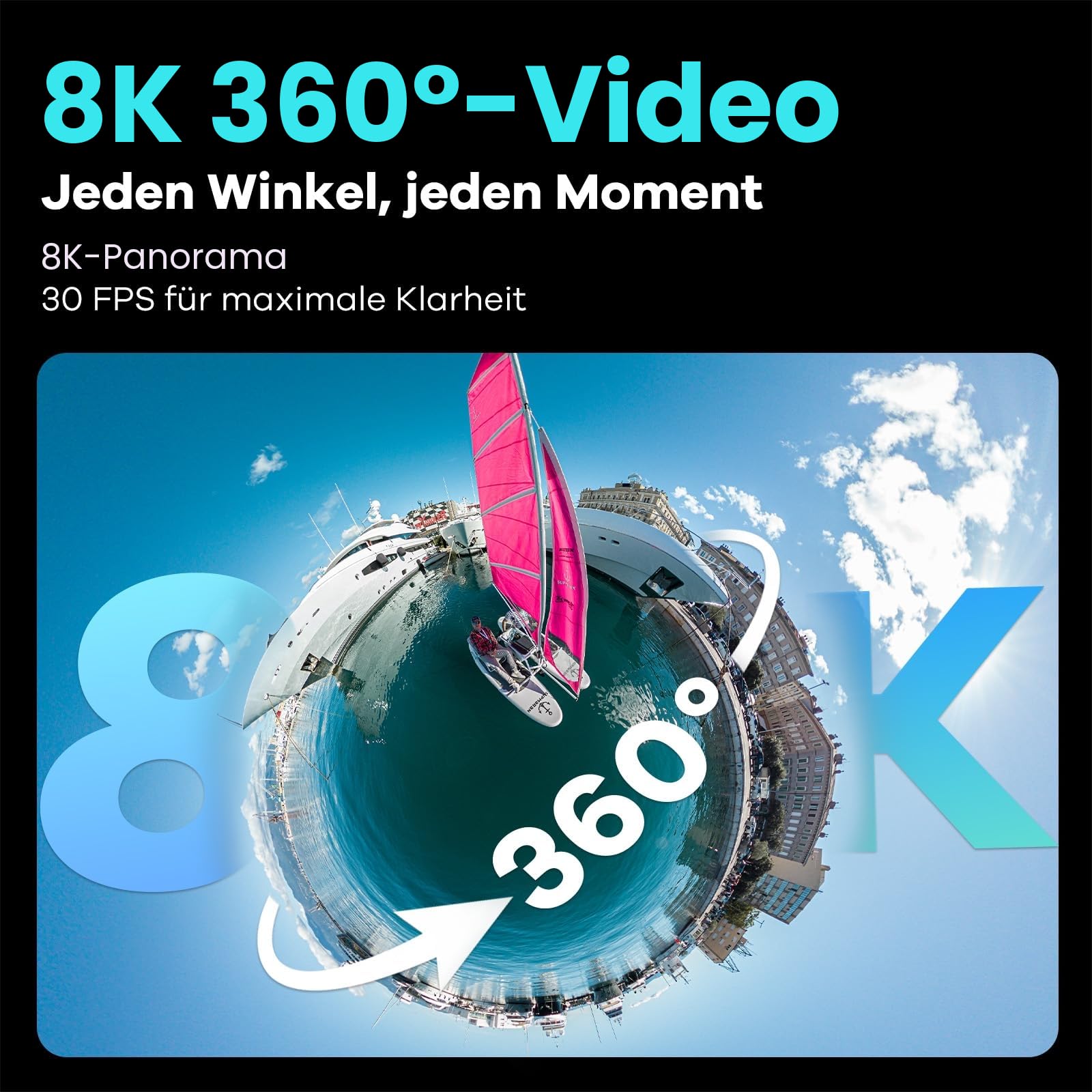 KanDao QooCam 3 Ultra Action Kamera, 8K 360° Video & 96MP, Wasserdicht, GPS, Stabilisierung – 360 Grad Kamera mit Unsichtbarem Selfie-Stick für Vlog, Outdoor