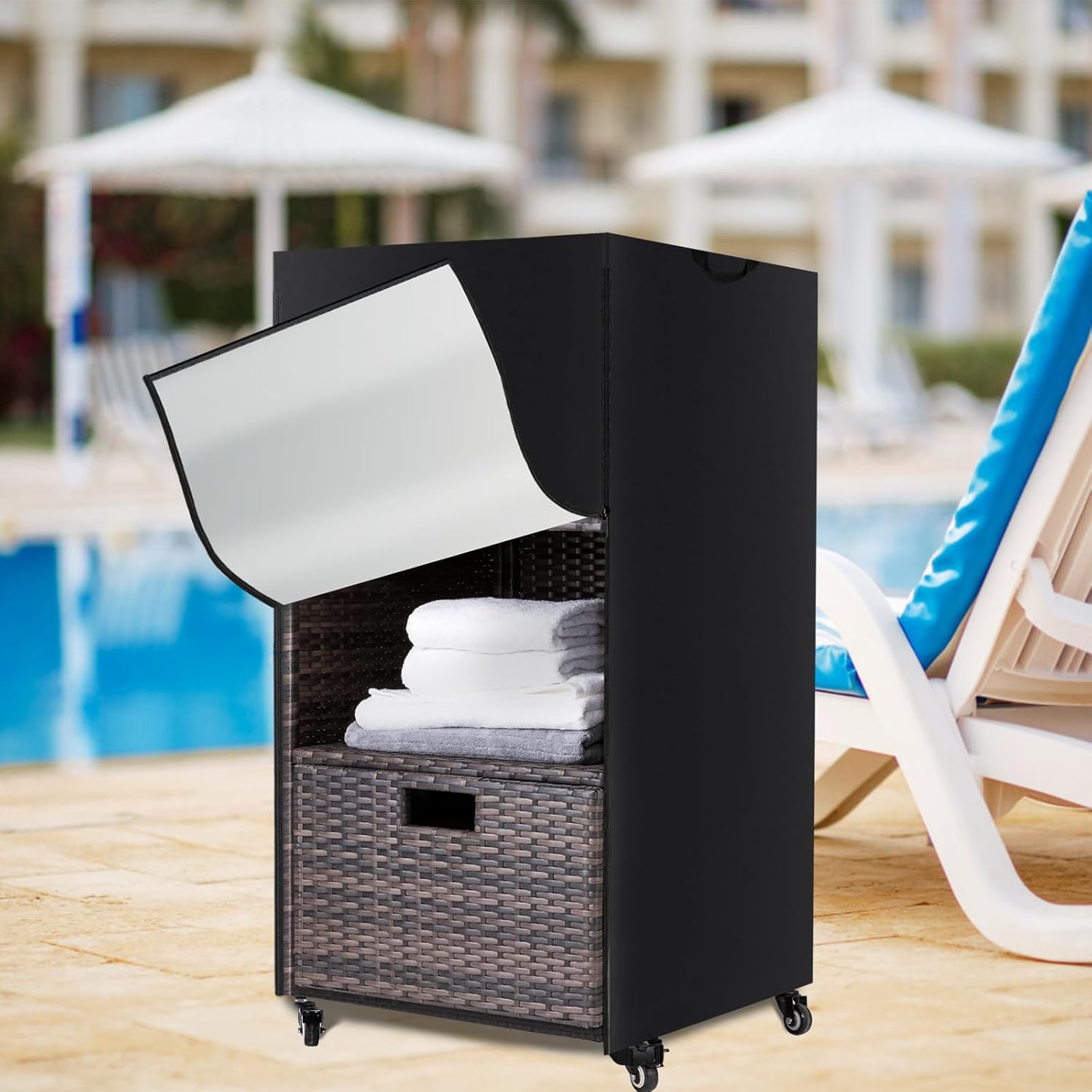 24 Inch Outdoor Towel Rack Cover Waterproof - 500D Pool Towel Holder Covers with Dual Side Zippers & Top Handles for Poolside, Patio, Backyard - 24x24x47 in (Cover Only)