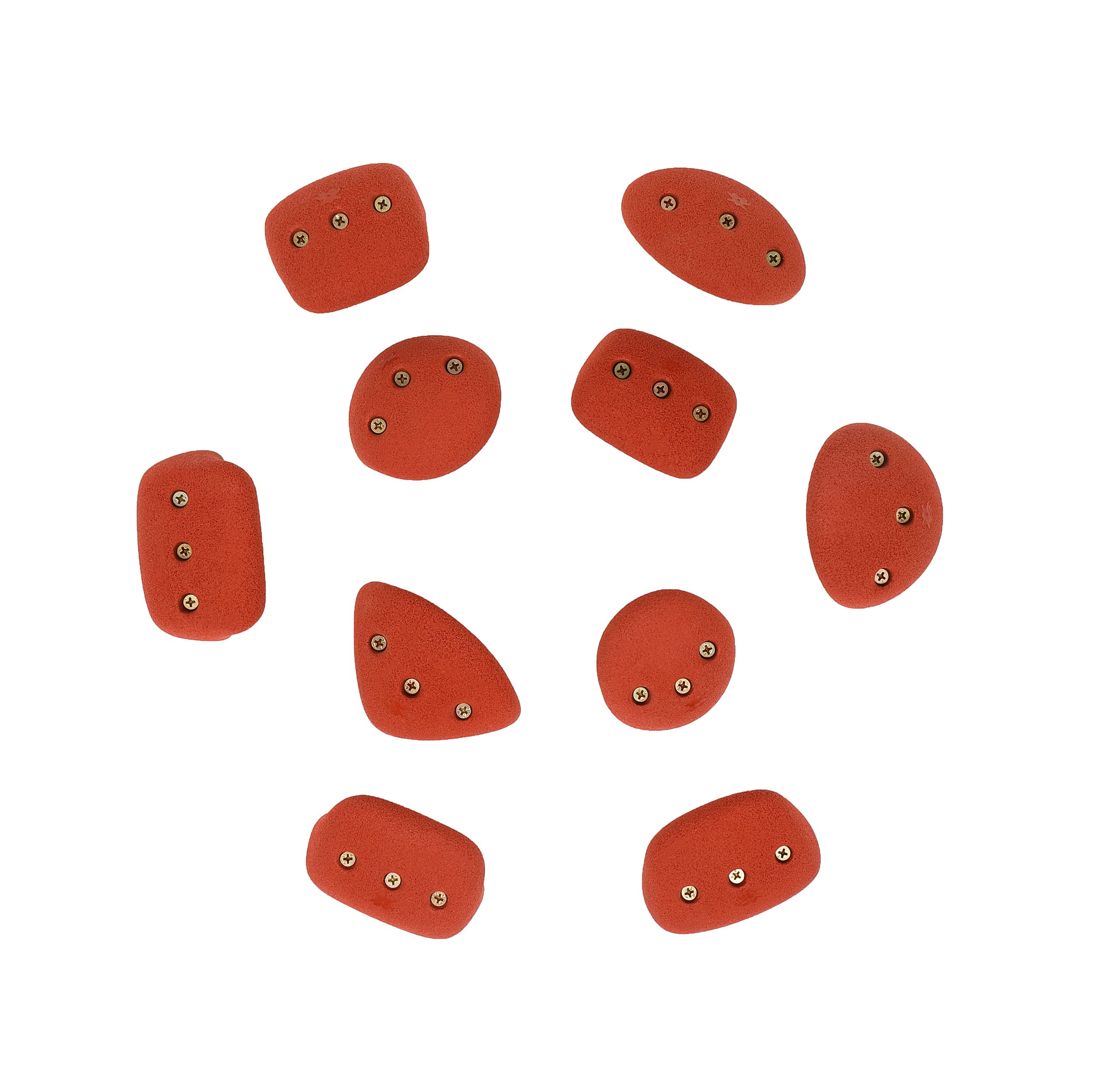 Atomik Rock Climbing Holds Set of 10 Medium Screw-On Basic Jugs in Rust