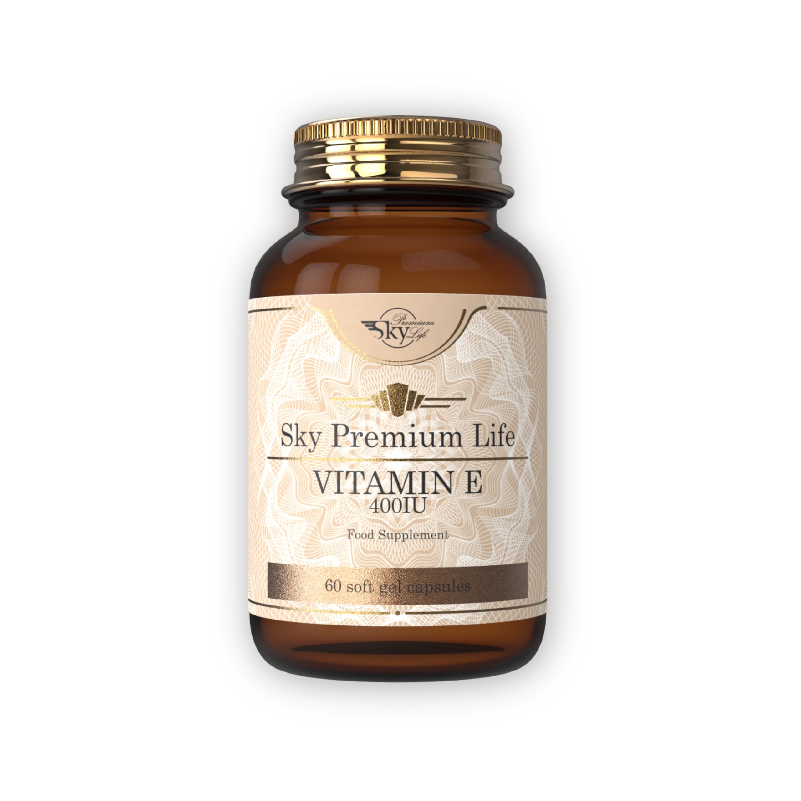 Sky Premium Life Vitamin E 400 IU - 60 High Strength Soft Gel Capsules - Alpha-Tocopherol (DL-Alpha) - Supports Skin, Immune & Heart Health - Protects Cells from Oxidative Stress - Gluten Free
