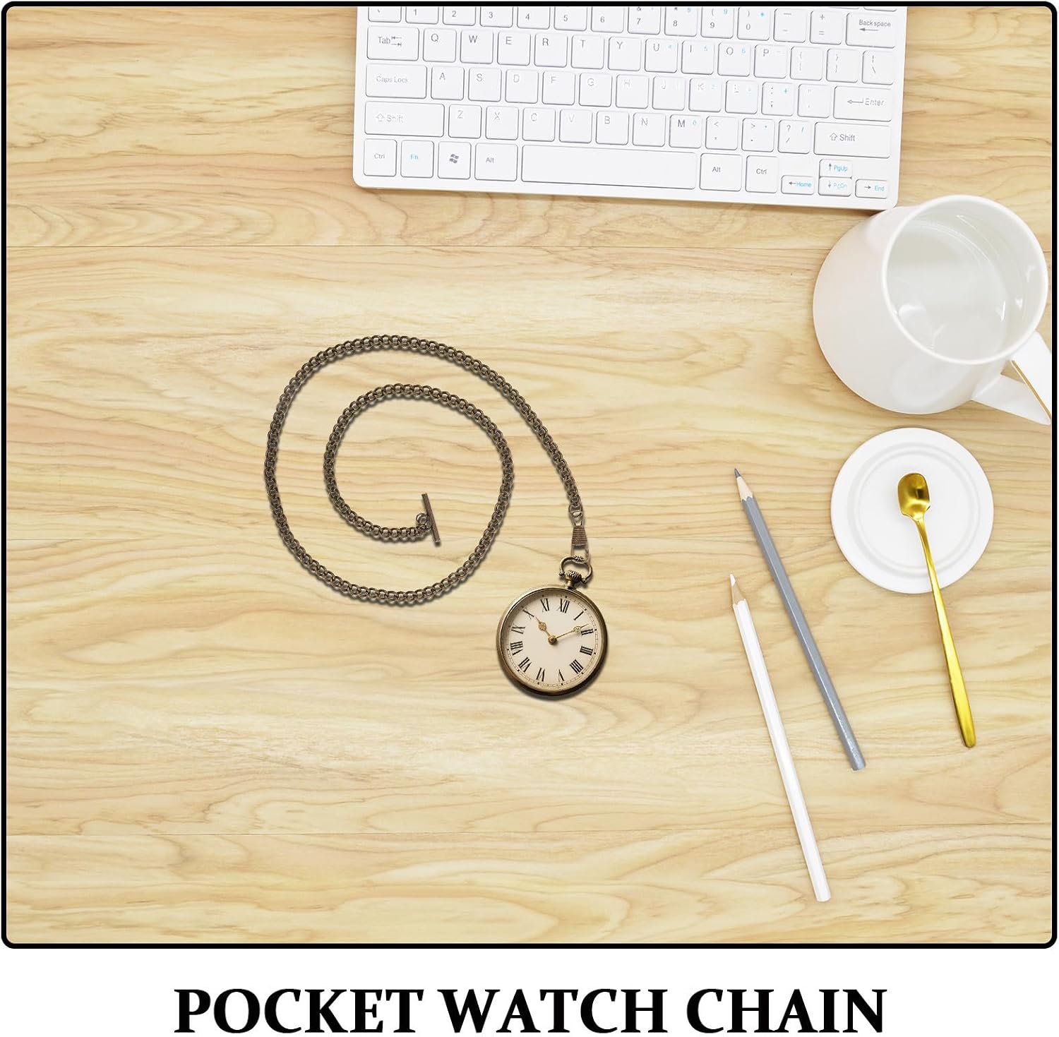 Pocket Watch Chain with T-bar that Maintains Shine 3pcs Alloy Vintage Lightweight Robust Metal Watch Chain Elegant Classic Accessory for Men and Women for Wedding and Matches