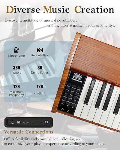 Miniatura 5 de Longeye Piano digital de 88 teclas, teclado de piano de madera, piano eléctrico semipesado para principiantes y profesionales con pedal triple,