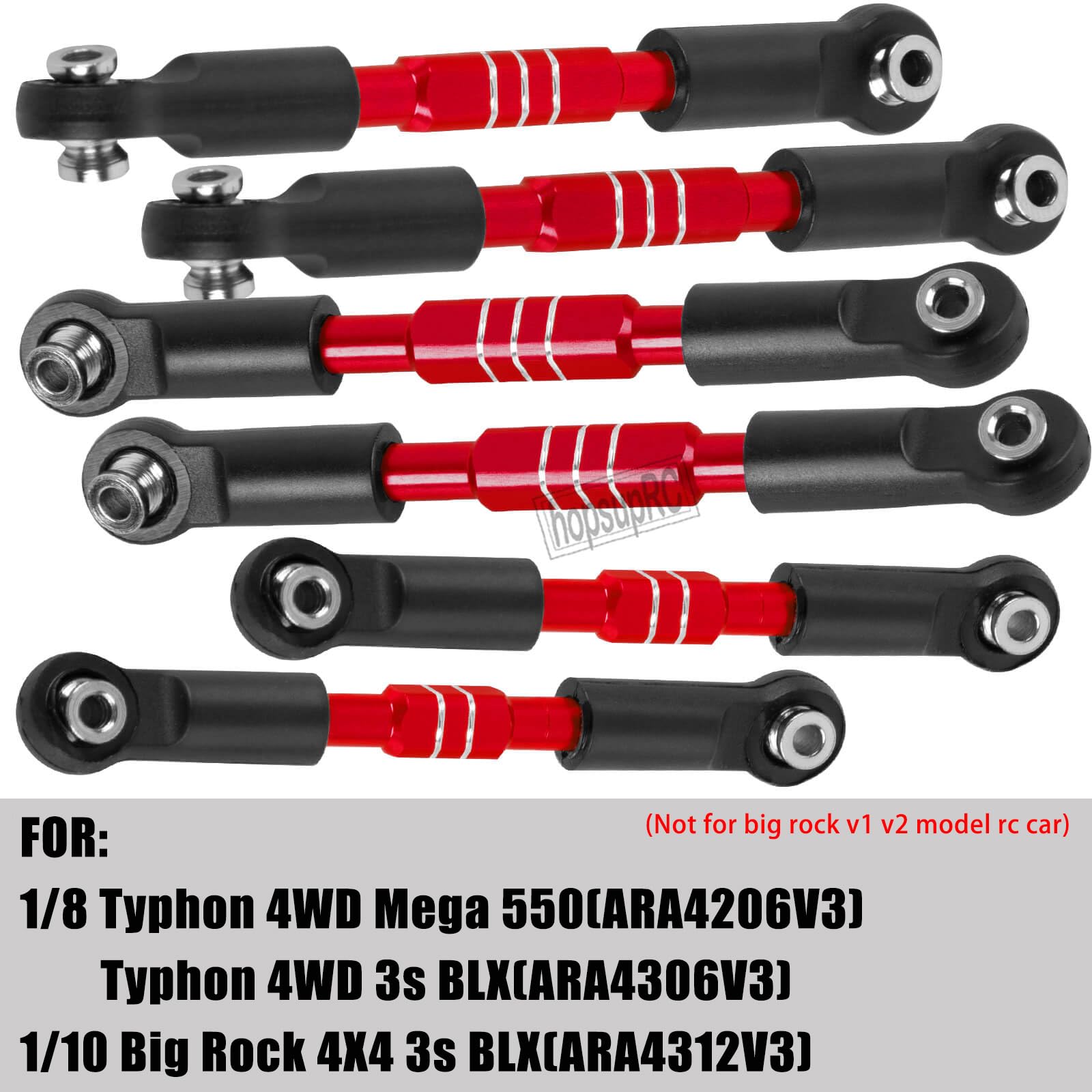 RC Adjustable Turnbuckles Camber Links Steering Links Upgrades Part for 1/8 Typhon 4WD 3S MEGA 550 BLX,1/10 Big Rock 4X4 V3 3S BLX RC Car,Tie Rod Set Link Linkage Rod Adjustable,Red(6PCS)
