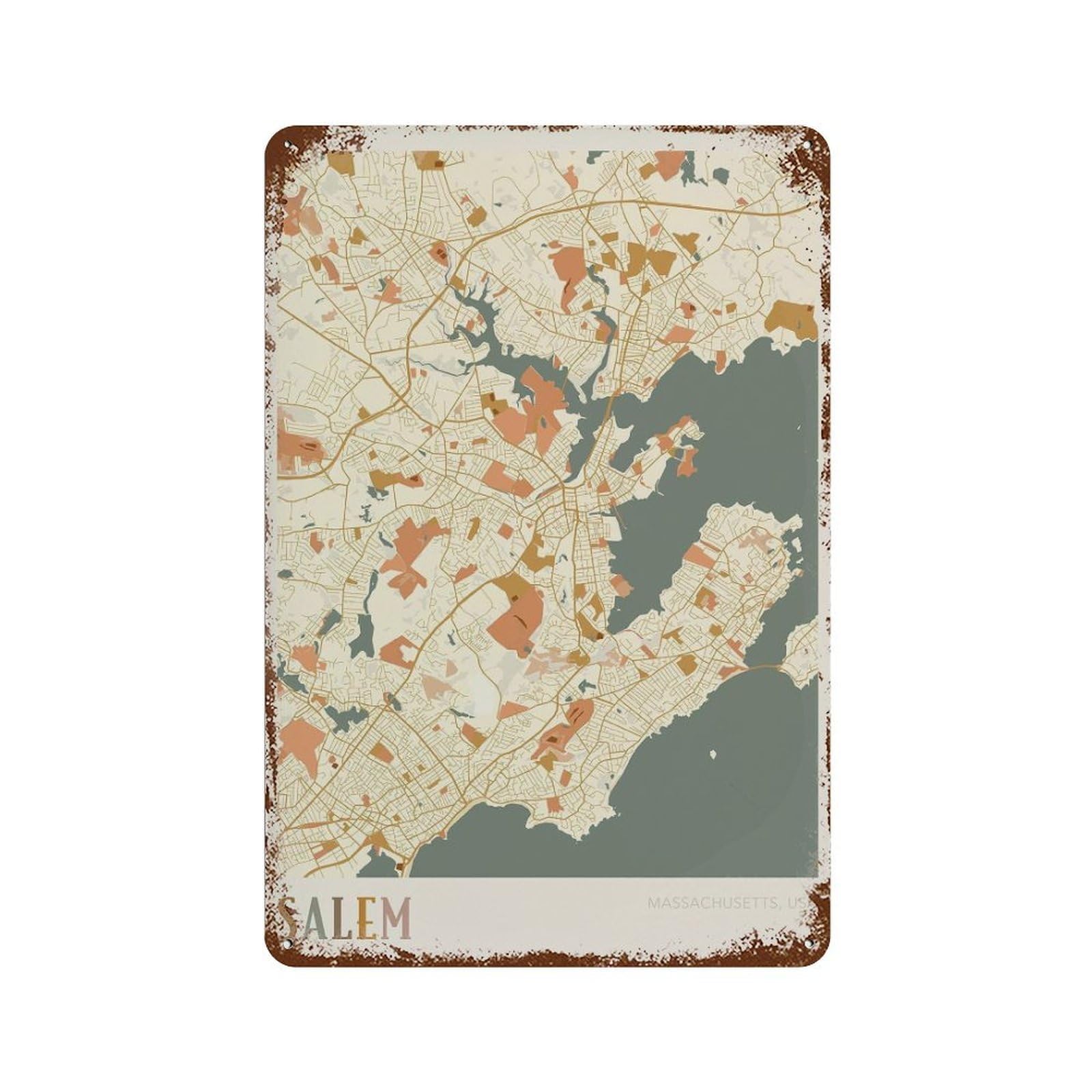 xiaoxiaoshen Salem Map Massachusetts Travel Gift Boho Wall Decor Art Metal Tin Poster Modern Home Decor Art Home Bar Shop Decorations Vintage Sign 30x20cm