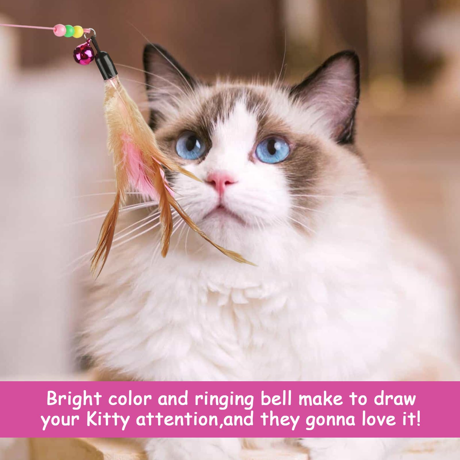 Anmahe Cat Feather Wand Teaser Toy With Bells for Kitten Playing Training, Hunting and Exercising - 3 Pieces - Image 3