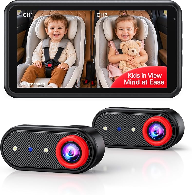 Câmera Veicular Dupla para Bebê LUCKVIEW com Tela Dividida de 5,2" e 2 Câmeras BM2PRO