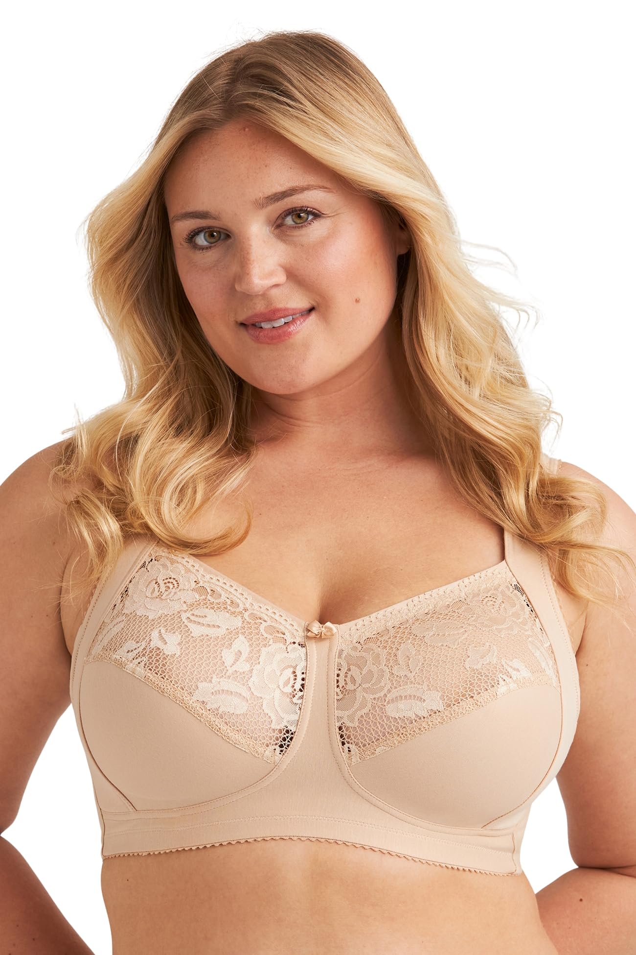 Miss Mary Of Sweden Women's Beige Lovely Lace Support Non-Wired Comfort Cotton Bra 40Dd