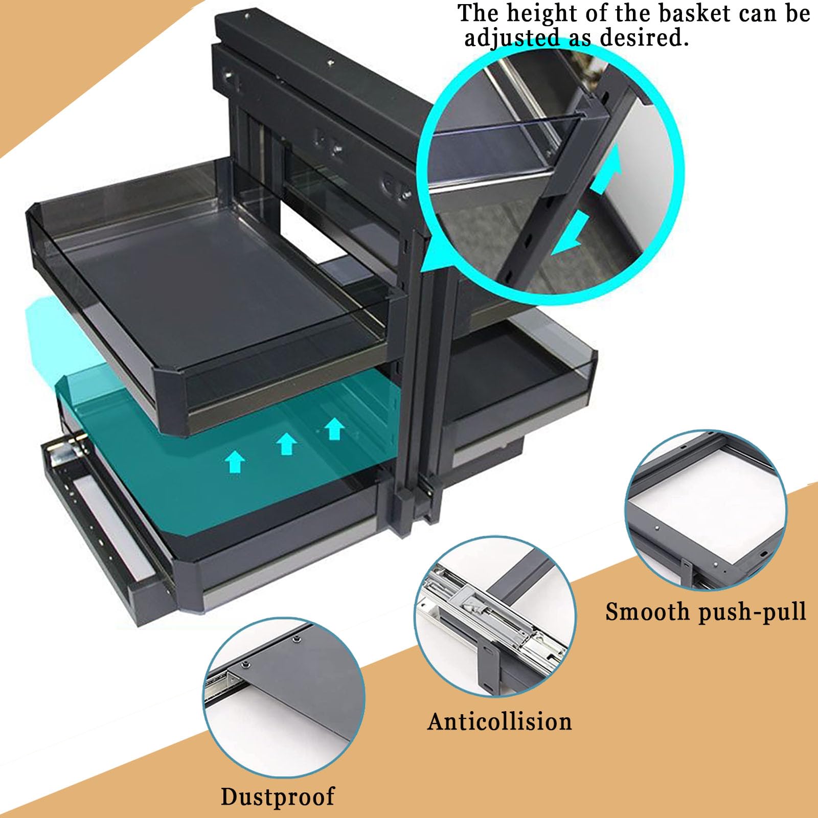 Organiseur d'angle coulissant à 2 niveaux pour meuble de cuisine réglable pour les coins gauche/droit maximise le rangement 4 étagères Accès facile Solution durable et peu encombrante