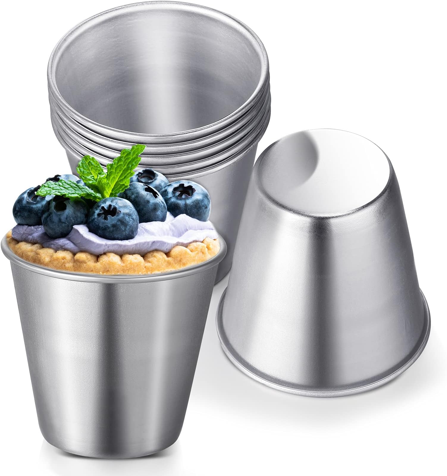 10 Pieces Individual Flan Molds Egg Tart Molds Pudding Cups Mini Chocolate Molten Pans Carbon Steel Cupcake Cake Cookie Flan Mold, Round Nonstick Popover Bakeware Tumblers(3.1 x 3 x 1.9 Inch)