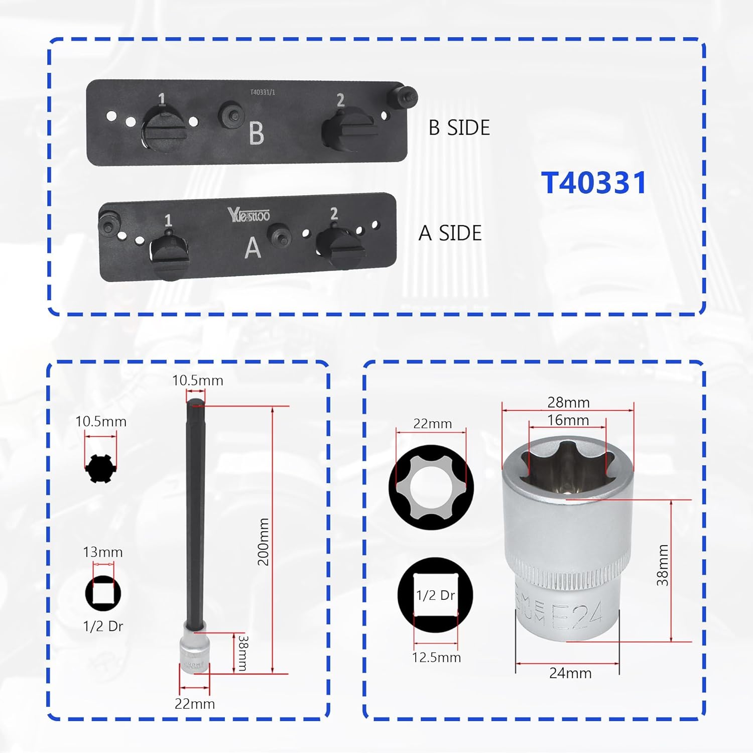 EA839 Engine Camshaft Locking Timing Tool Kit Compatible with VW Audi, Cam Locking Tool for Porsche 3.0T TFSi 2.9T Hybrid Version CXT, Camshaft Adjuster Counter Holder T40331, T90001, T90002
