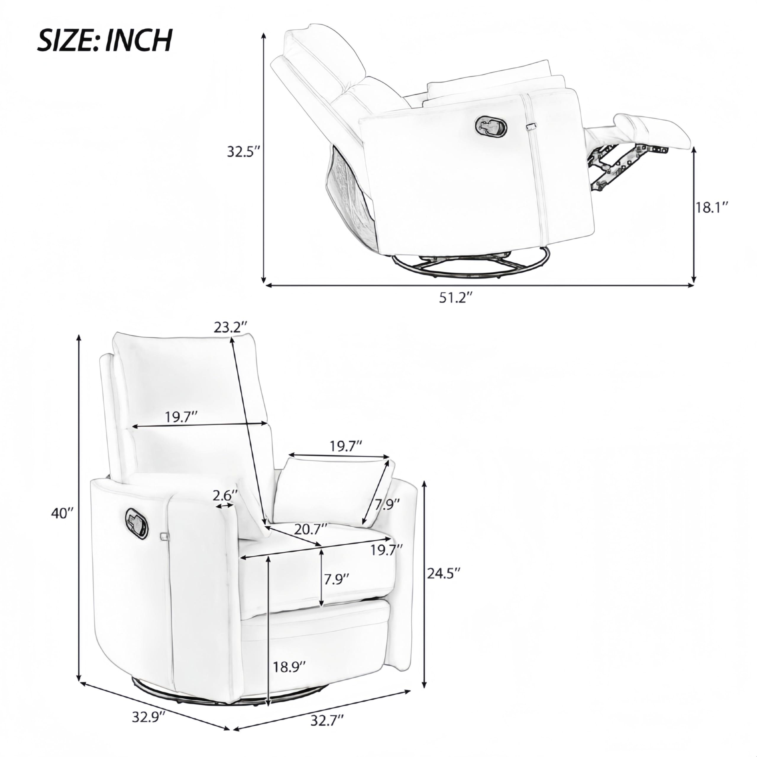 HSUFLWS Nursery Recliner Glider with Adjustable Backrest&Footrest, Baby Glider with 360° Swivel and Rocking Motion for Nursery, Bed Room & Living Room,Small Space,Beige