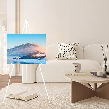Hniuyun 168cm Adjustable Easel Stand Portable Tripod for Wedding Sign | Metal, 168cm max height, 10 lbs capacity, non-slip, foldable storage, white, for poster, painting, display