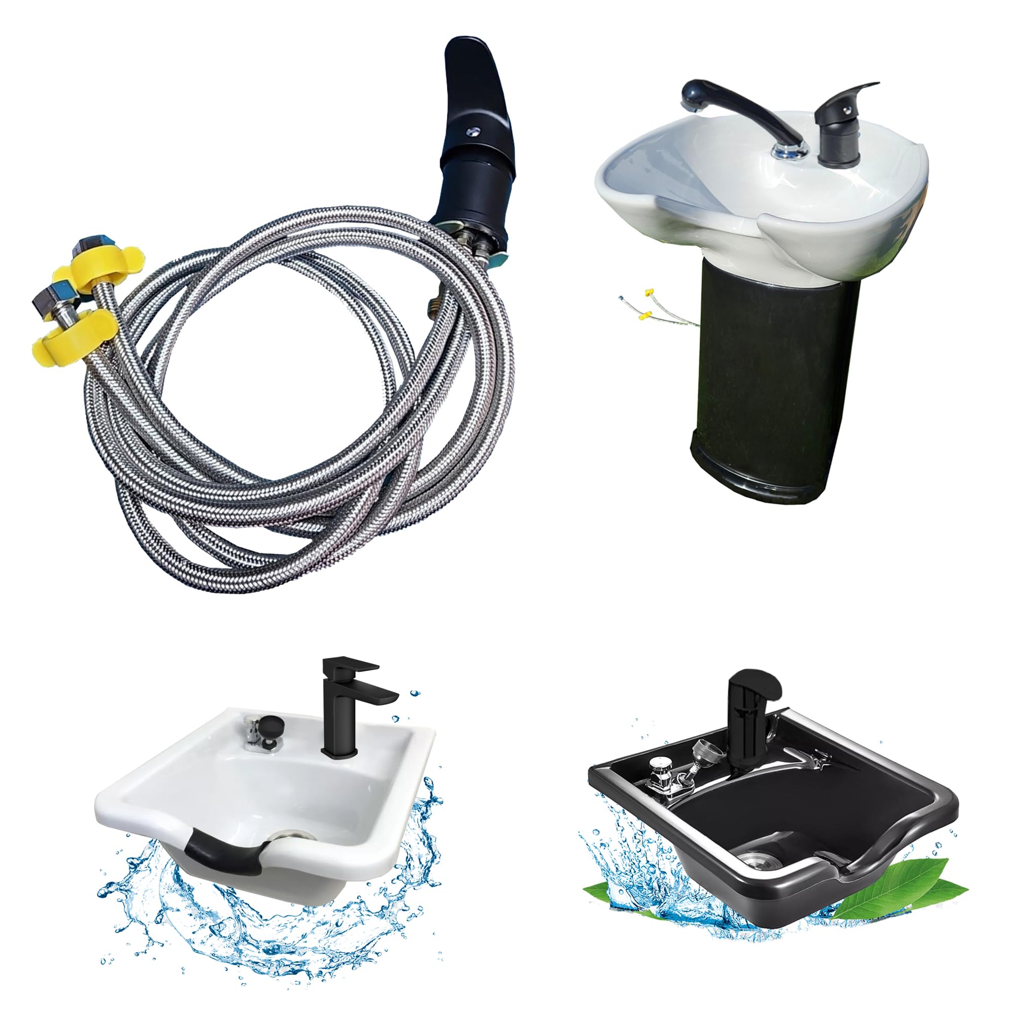 Hair Salon wash Basin Mixer taps and Hose with Long Tubes Salon Mixer tap Hairdressing tap and Hose Easy fit Save Labour Cost or DIY (Black 150cm Pipes)
