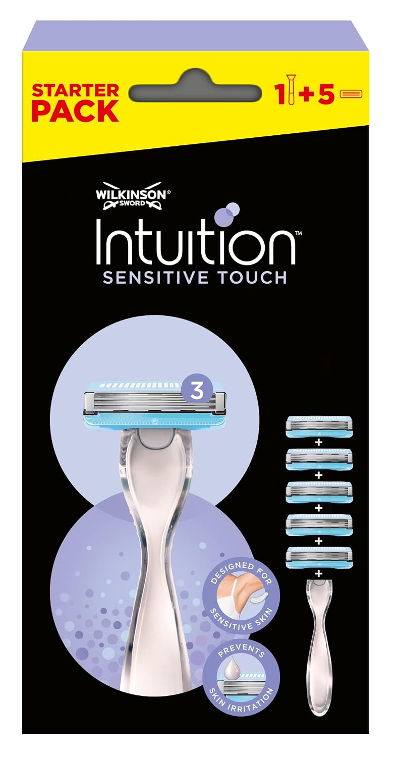 Wilkinson Sword Intuition Sensitive Touch Razor - Pack of 1 Razor + 5 Charging Heads - Value Pack Trilamer for Women
