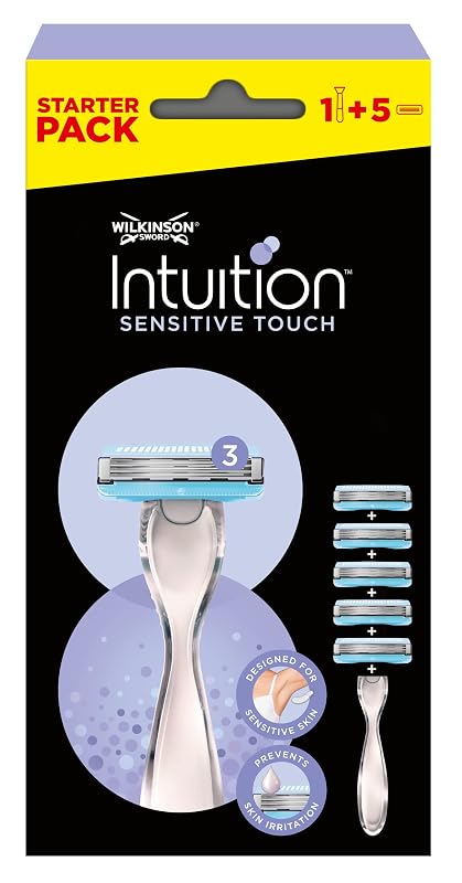 Aparelho de barbear feminino Wilkinson Sword Intuition Sensitive Touch com 3 lâminas e 5 cabeças de reposição
