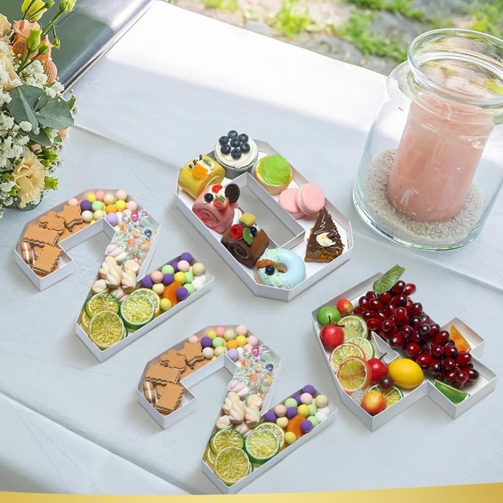 2024 Charcuterie-Zahlen Aus Pappe – 4er Set (2,0,2,4) Nachfüllbare Servierplatten, Höhe 25 Cm, Für Abschluss- & Silvesterpartys