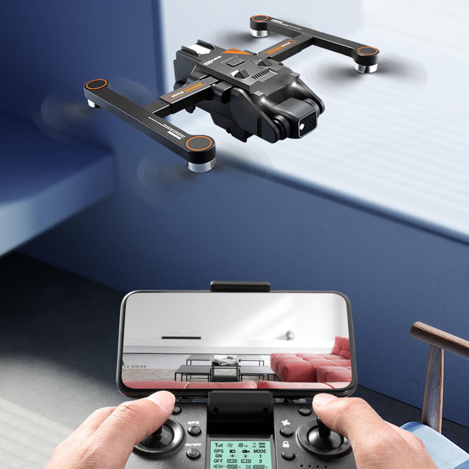 Asixxsix GPS-Drohne mit EIS 4K-Kamera, RC-Quadcopter mit Bürstenlosem Motor, Automatische Rückkehr, HD-Bildübertragung, Dual-Kamera-Umschaltung mit LCD-Bild (2 Batterie)