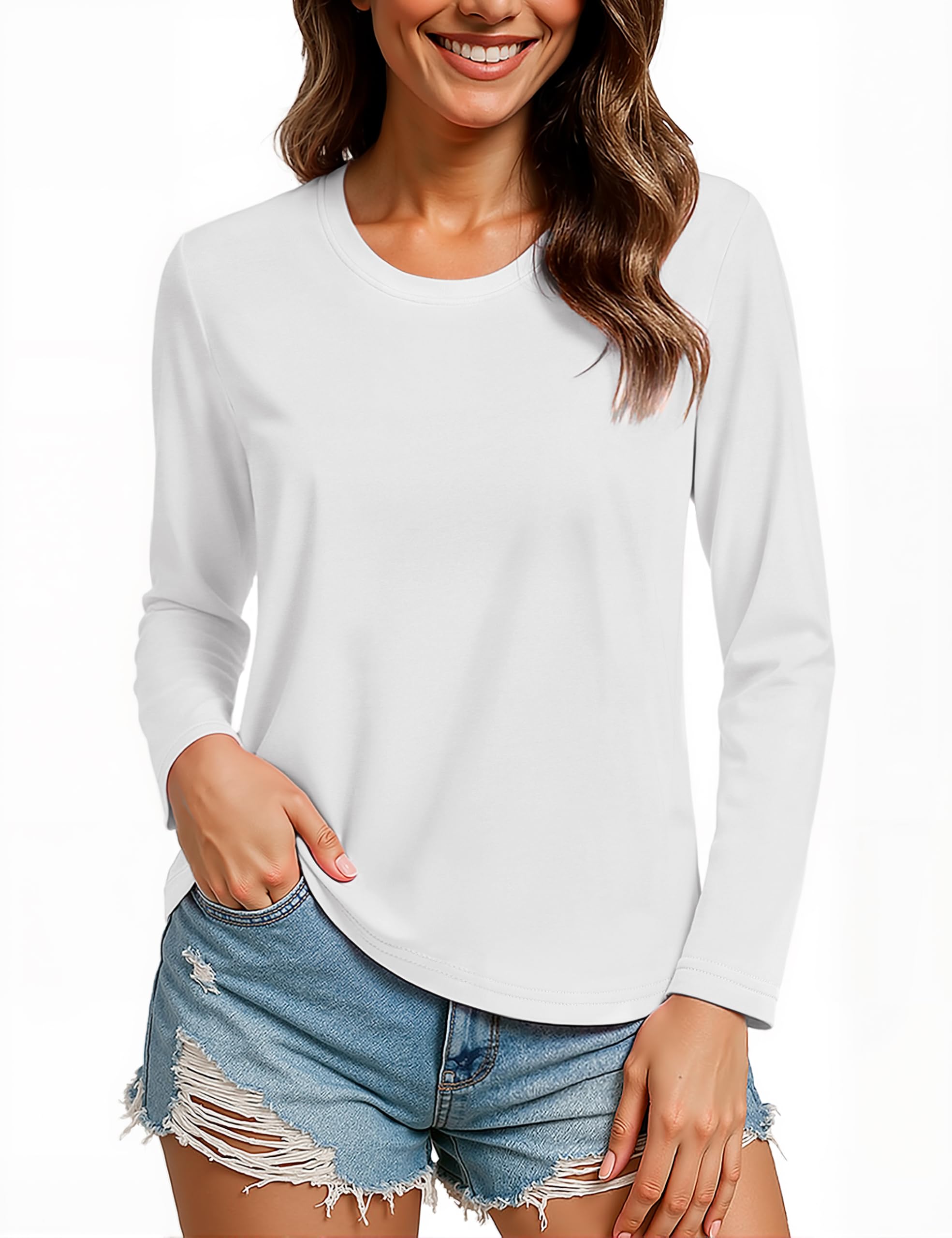 TACVASEN Langarmshirt Damen Baumwolle Freizeit Rundhals Oberteil Tshirt | Langarmshirt Rundhals Shirt, weich, atmungsaktiv, Regular Fit